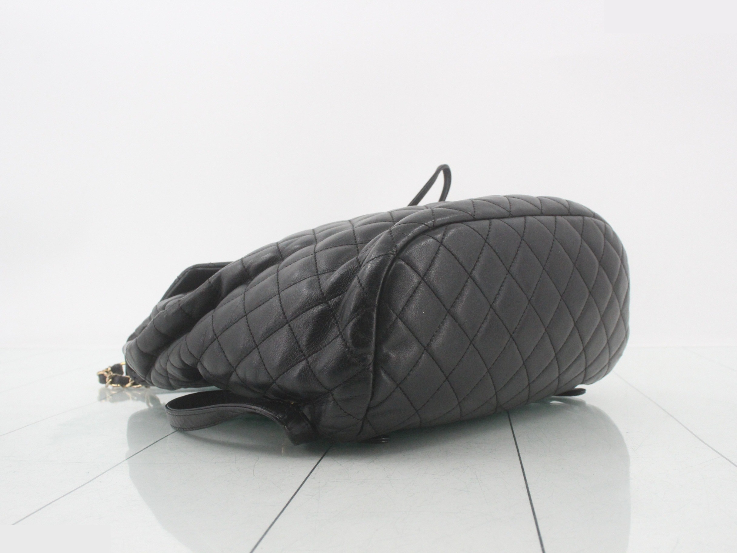 Matelassé Chain Backpack, Lambskin, Black. — view 5