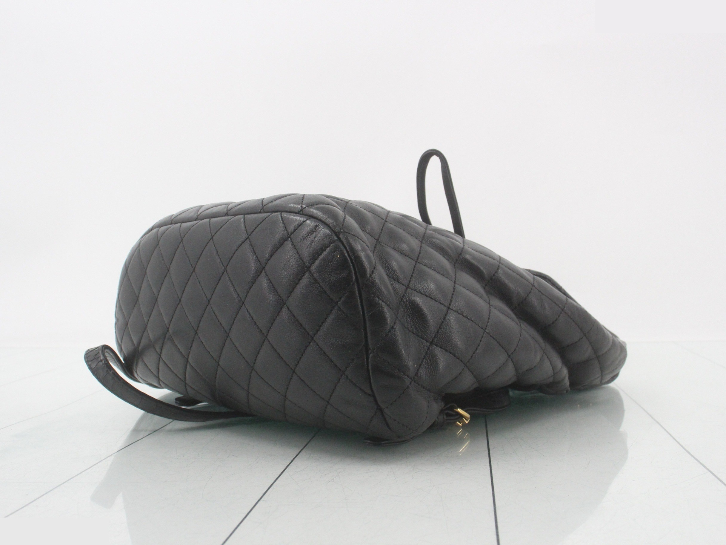 Matelassé Chain Backpack, Lambskin, Black. — view 6