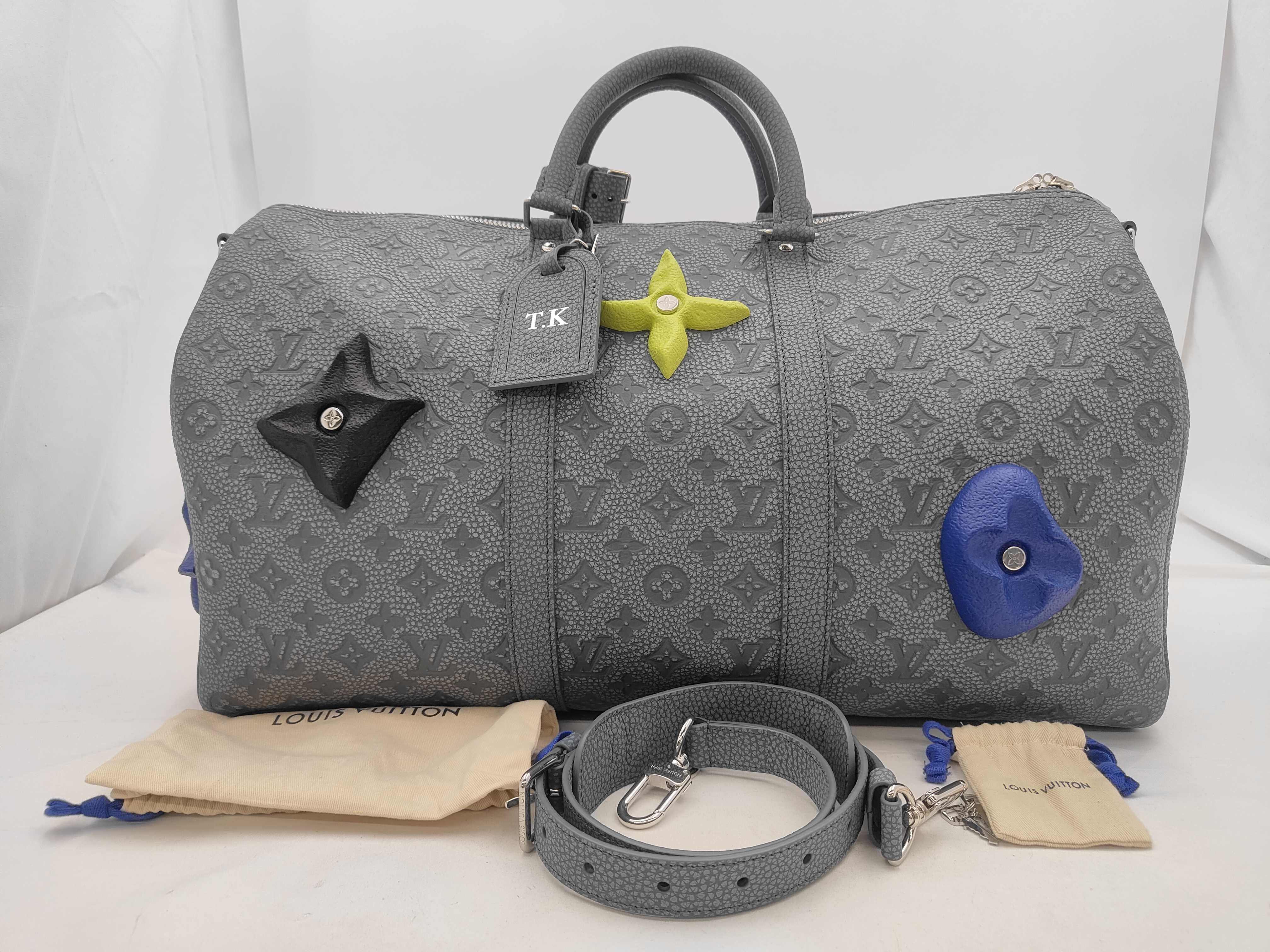 Grey Taurillon Leather Climbing Keepall Bandoulière 50 Boston Bag