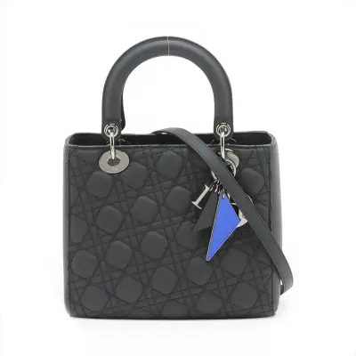 Lady Dior Cannage Leather 2-Way Handbag, Black