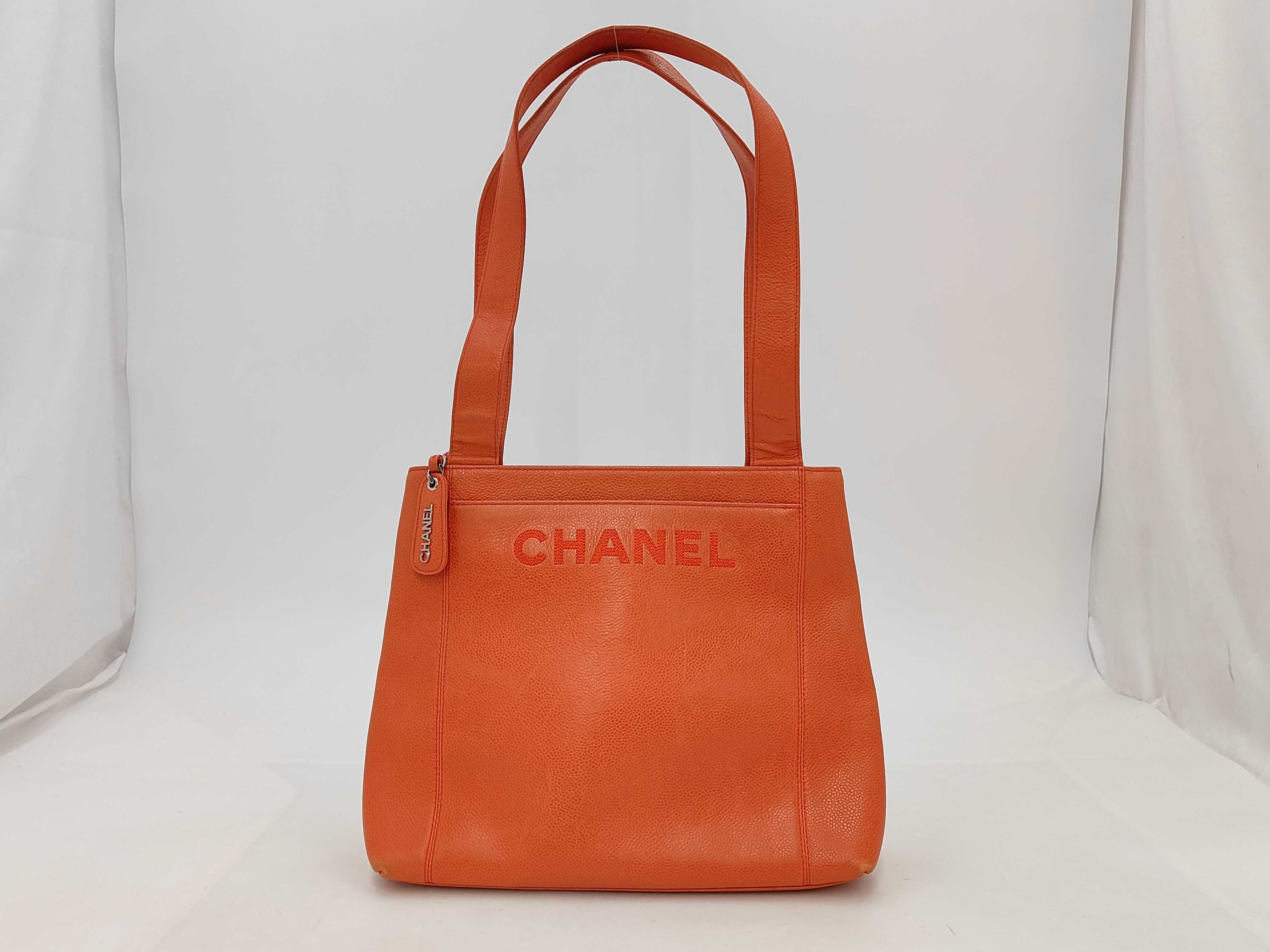 logo caviar orange tote bag