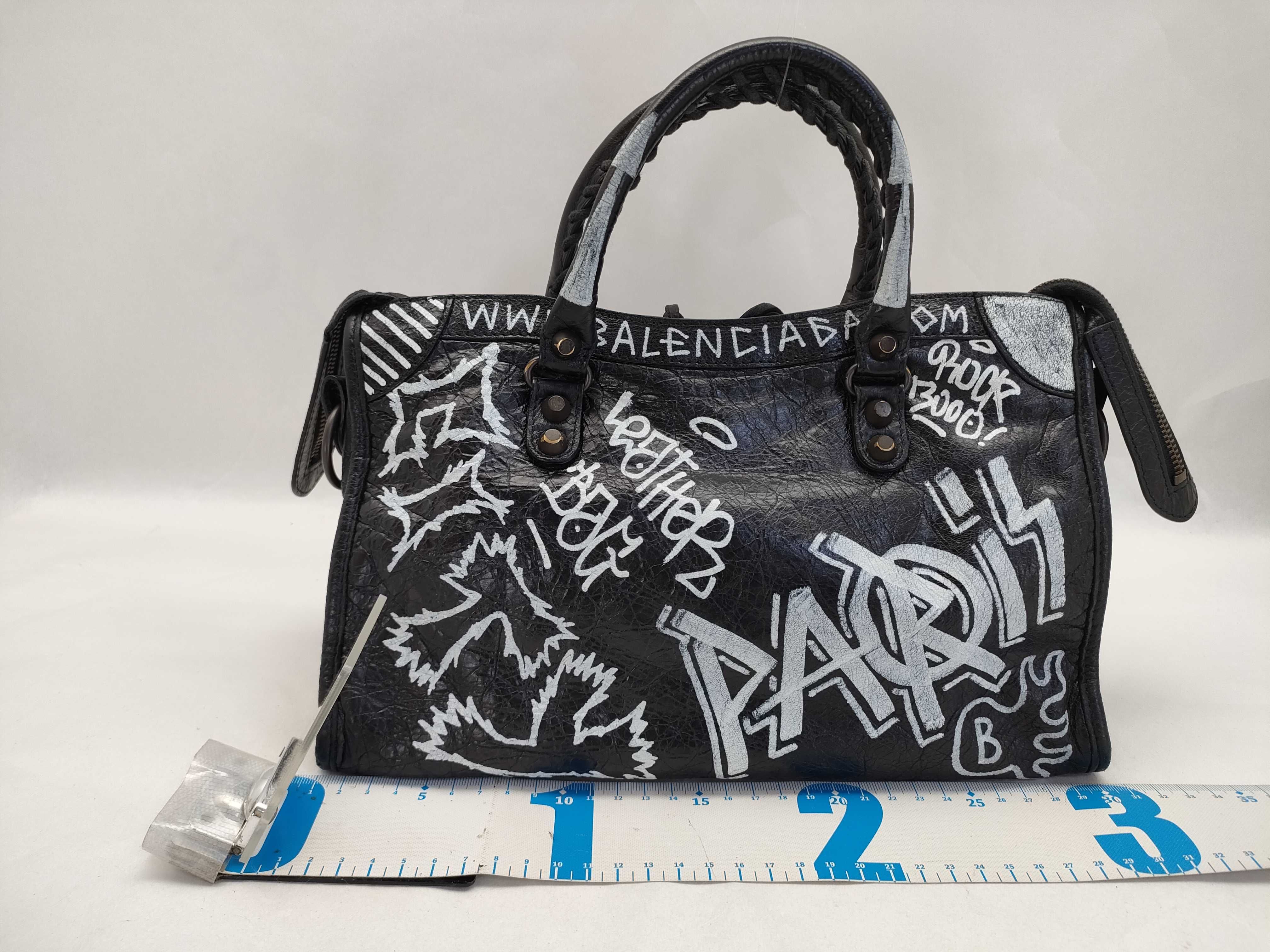 Graffiti Classic City Leather 2-Way Handbag, Black, 431621, with Mirror — view 2