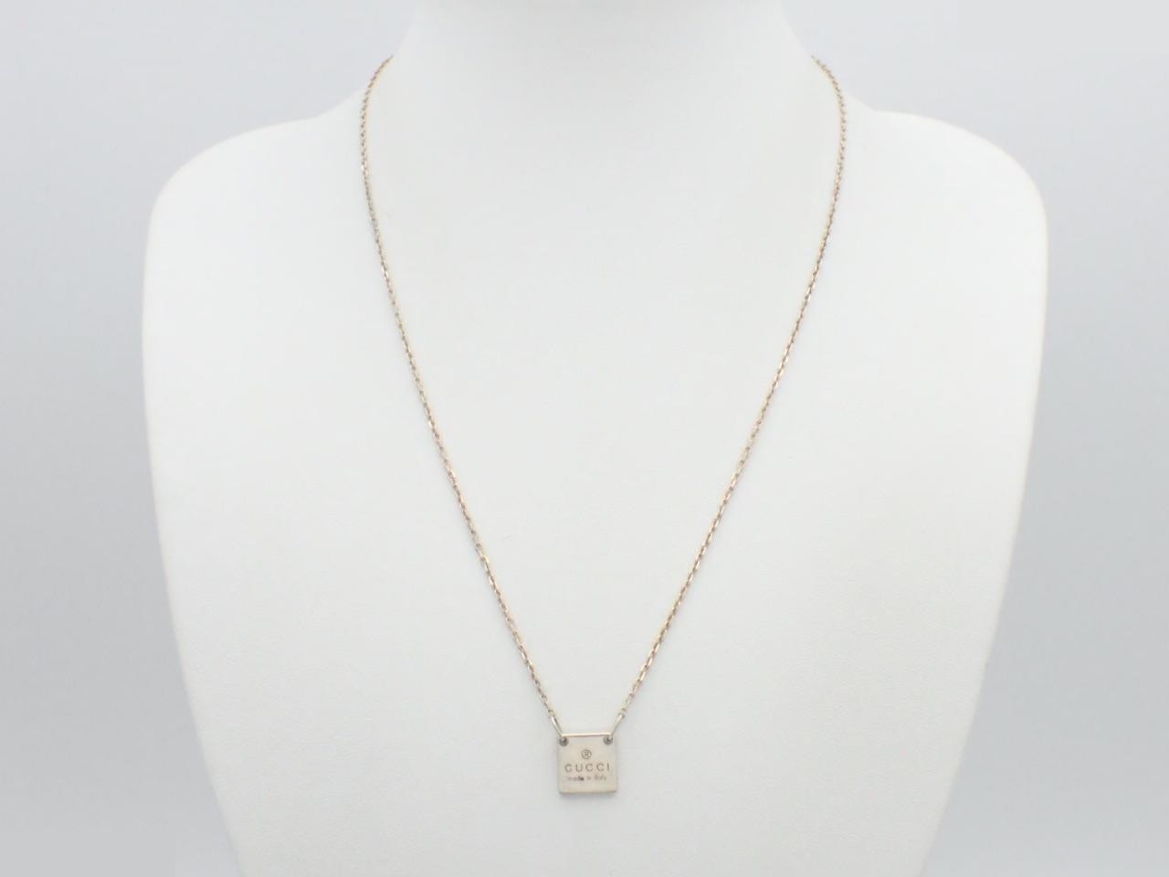 Square plate logo necklace, 925 sterling silver, 6.0g, chain approximately 46cm. — view 3