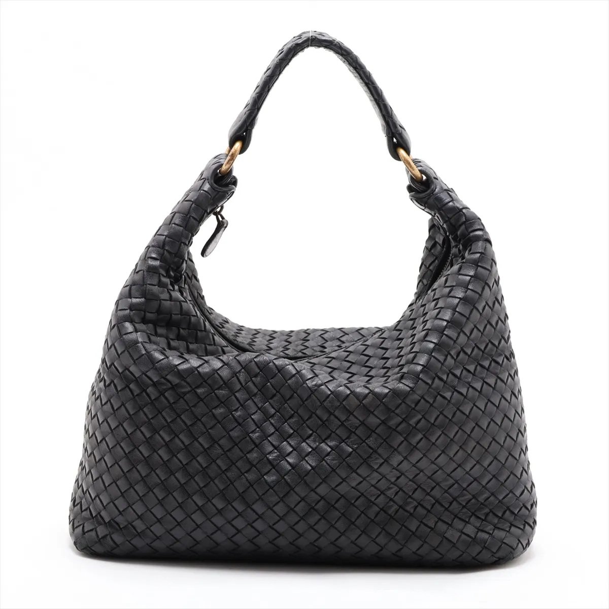 Intrecciato Leather Shoulder Bag, Black, 181347