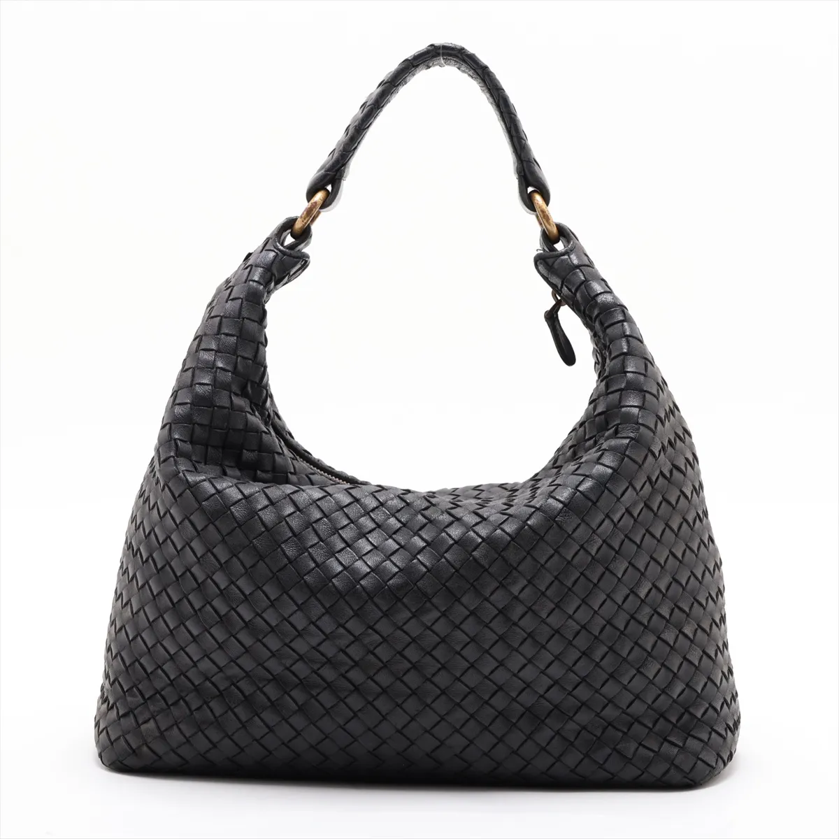 Intrecciato Leather Shoulder Bag, Black, 181347 — view 2