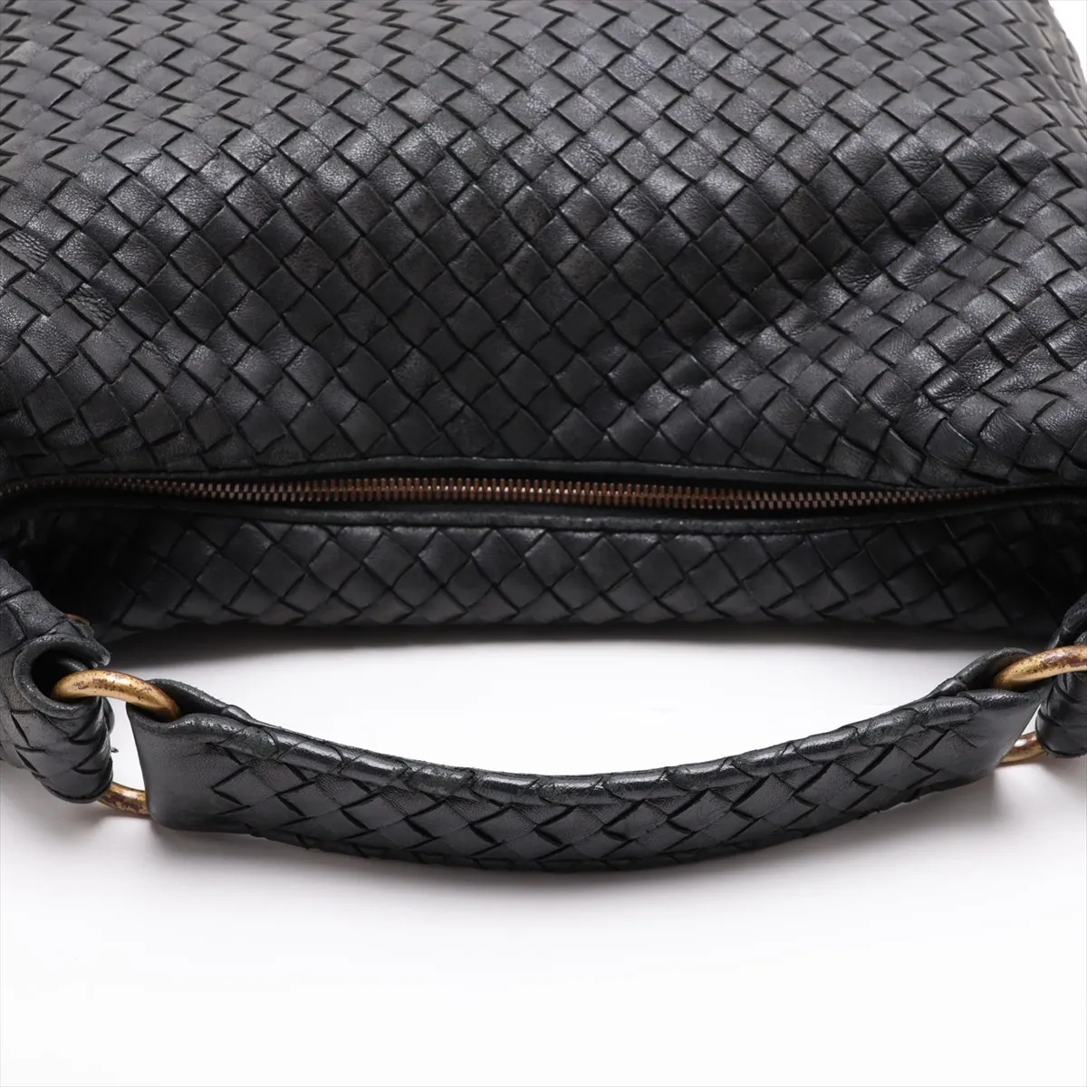 Intrecciato Leather Shoulder Bag, Black, 181347 — view 5