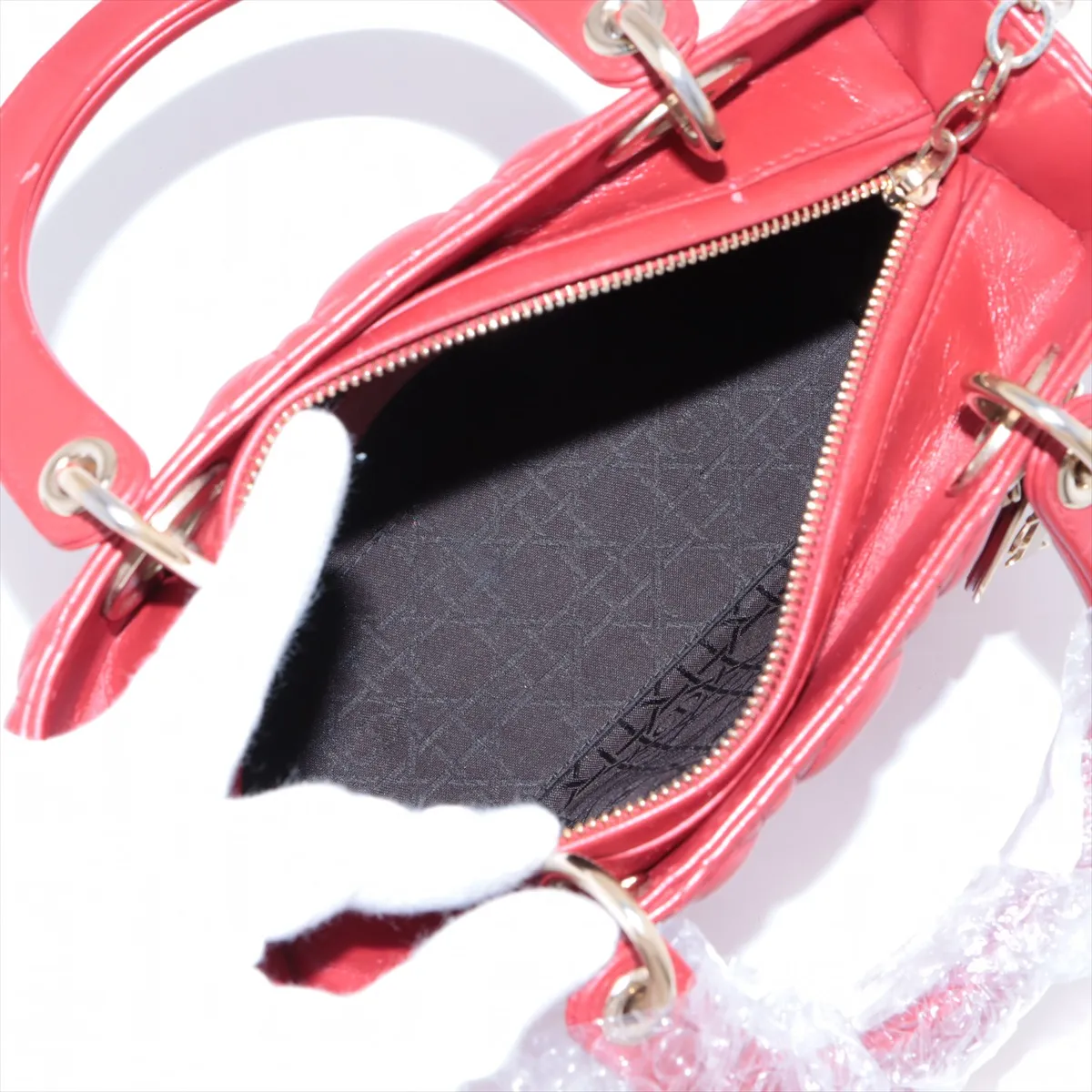 Lady Dior Cannage Leather 2WAY Handbag Red — view 8