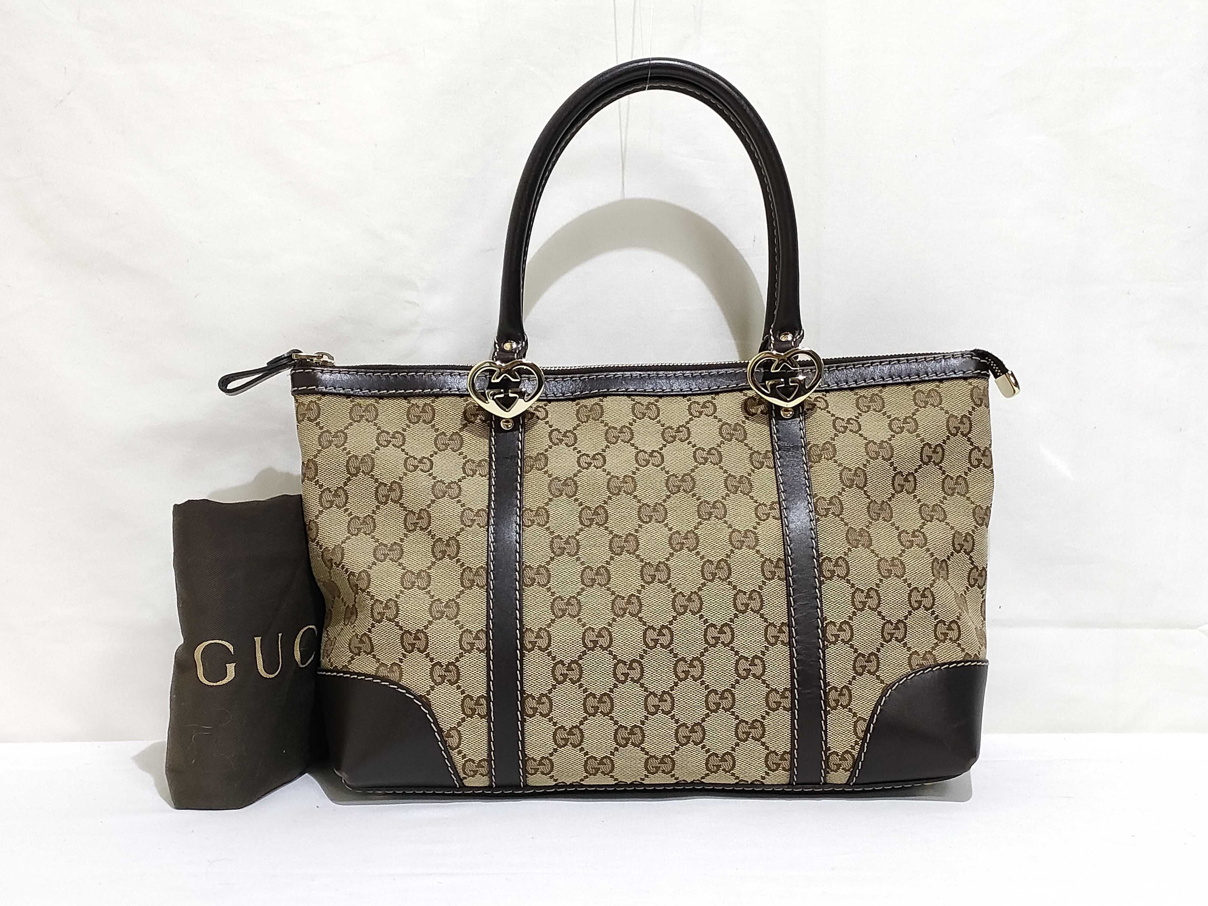 GG Canvas Lovely Canvas x Leather Handbag Beige x Brown 257069 Handbag