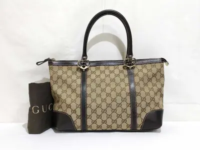GG Canvas Lovely Canvas x Leather Handbag Beige x Brown 257069 Handbag