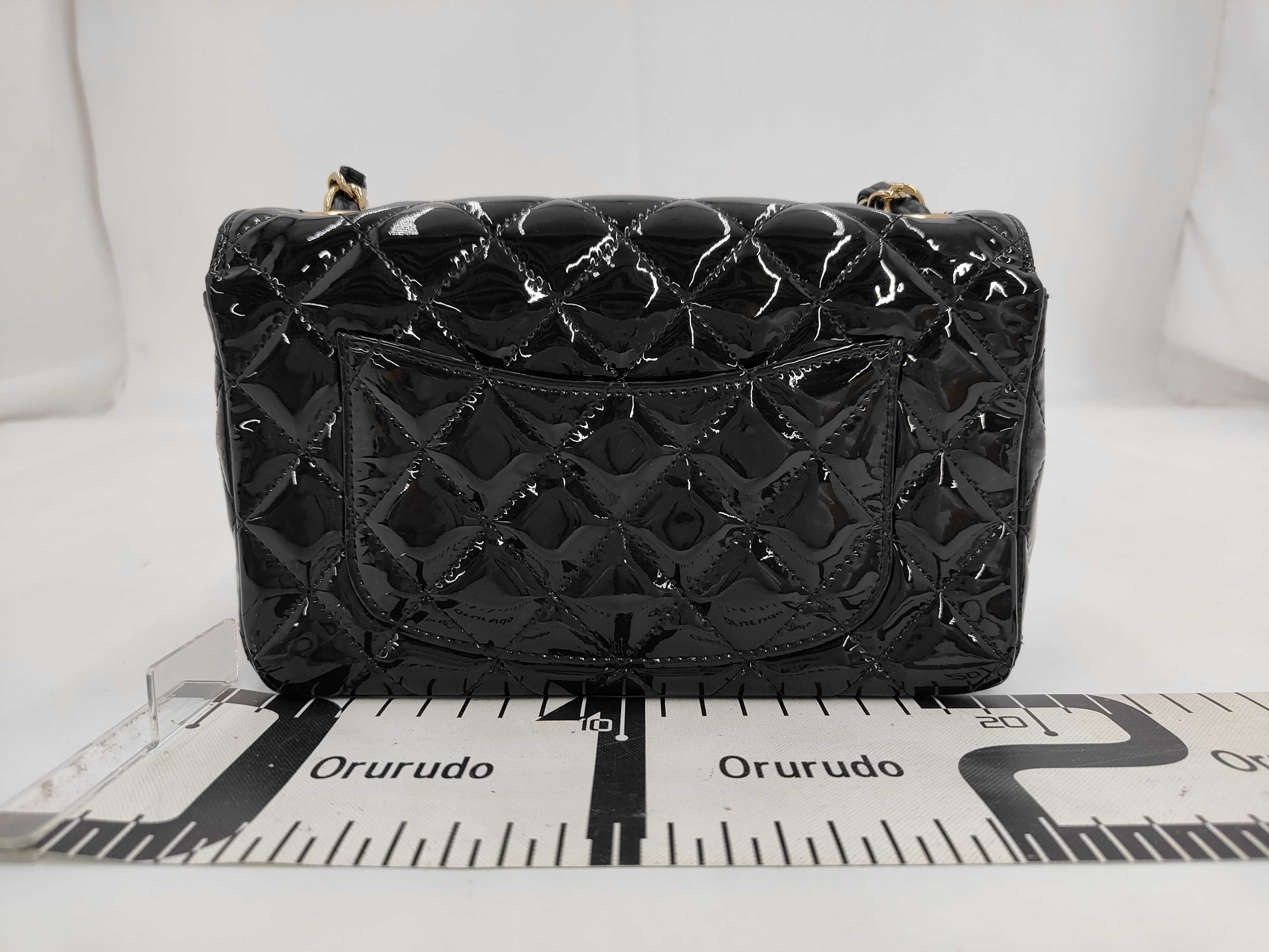 Classic Flap Black Matelassé Patent Leather Large Mini Shoulder Bag — view 2