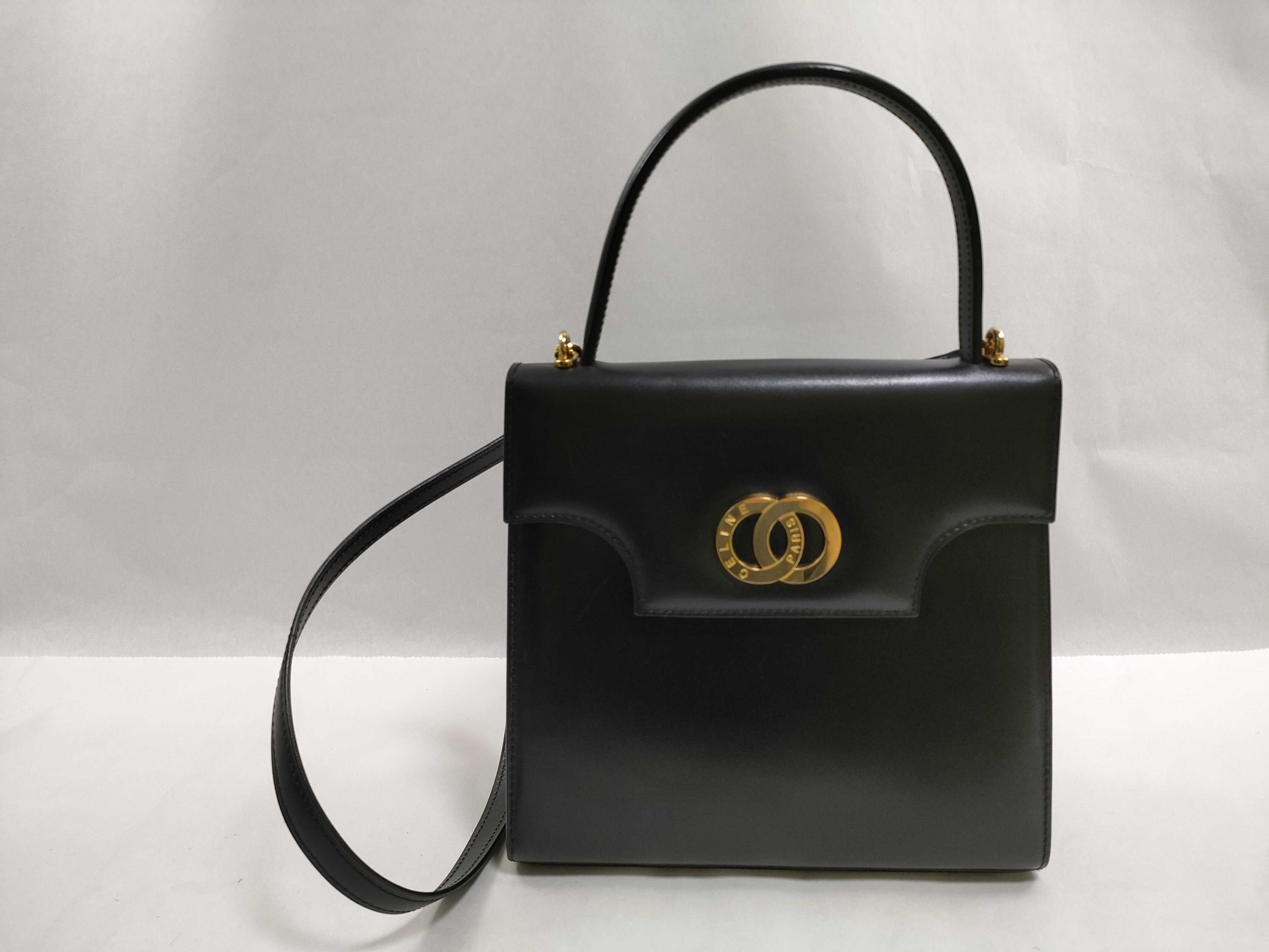 Double Circle Logo Leather Hand Shoulder Bag Handbag