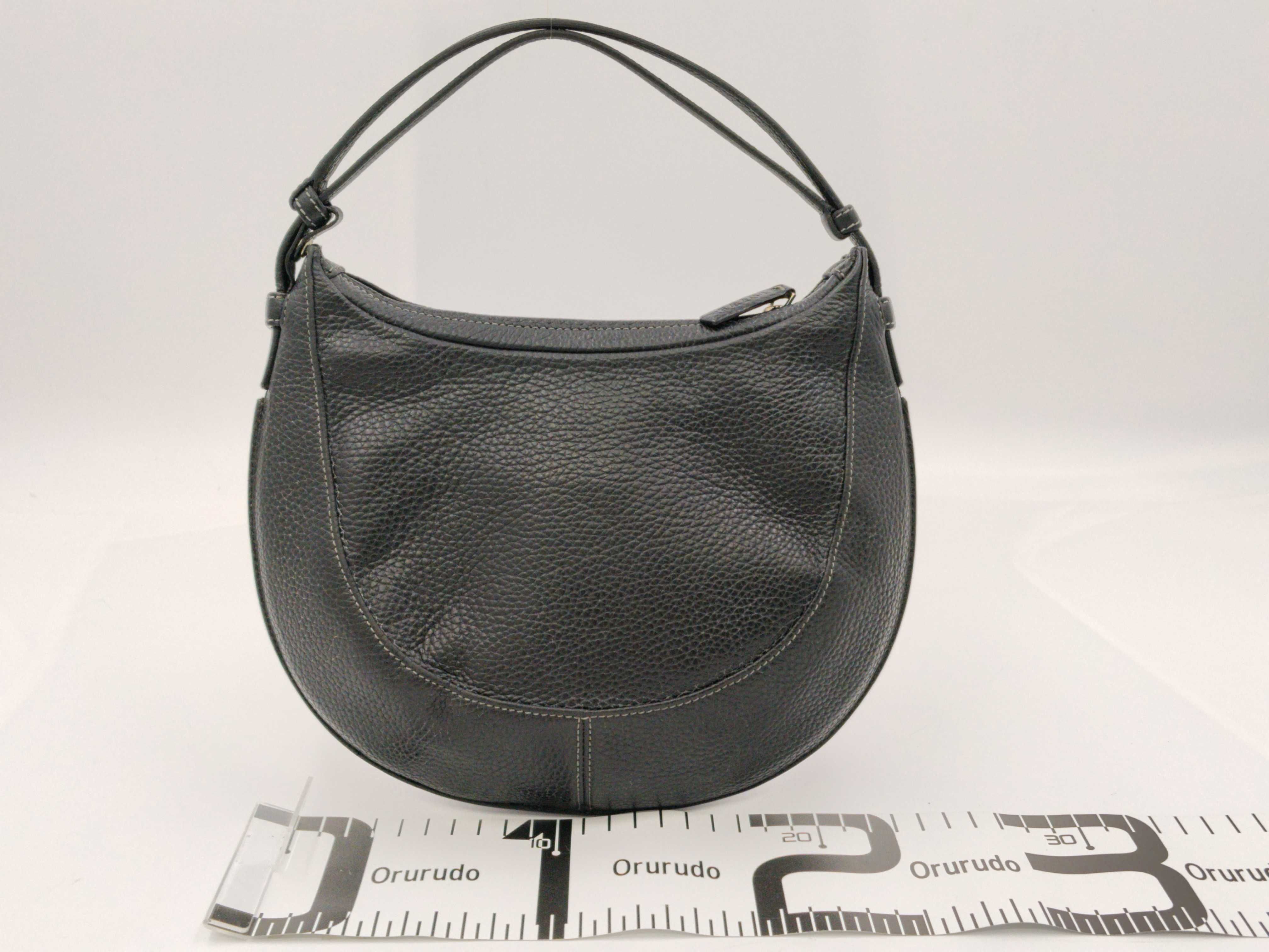 Half Moon Grain Leather Handbag/Shoulder Bag, Black — view 2