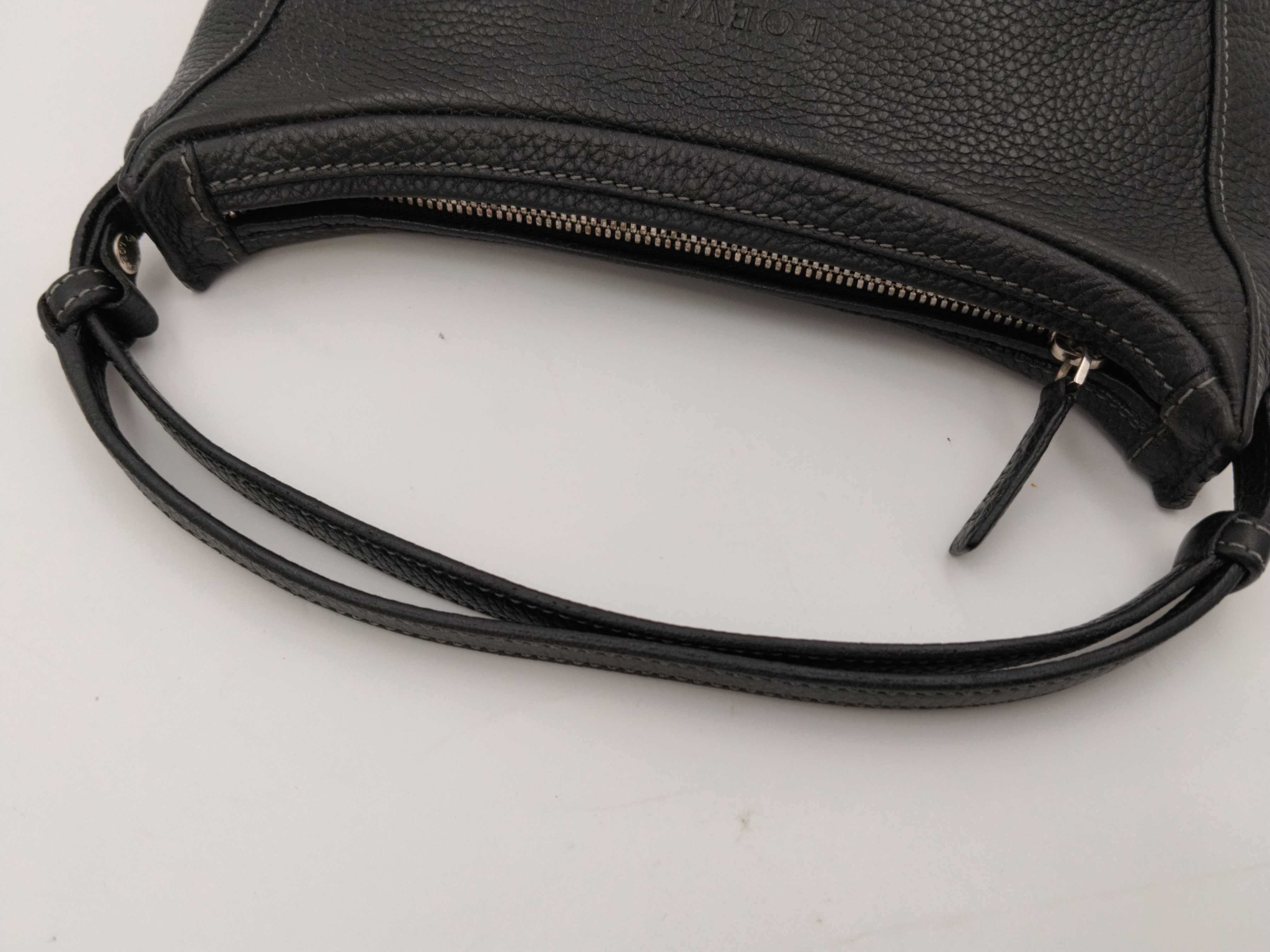 Half Moon Grain Leather Handbag/Shoulder Bag, Black — view 3