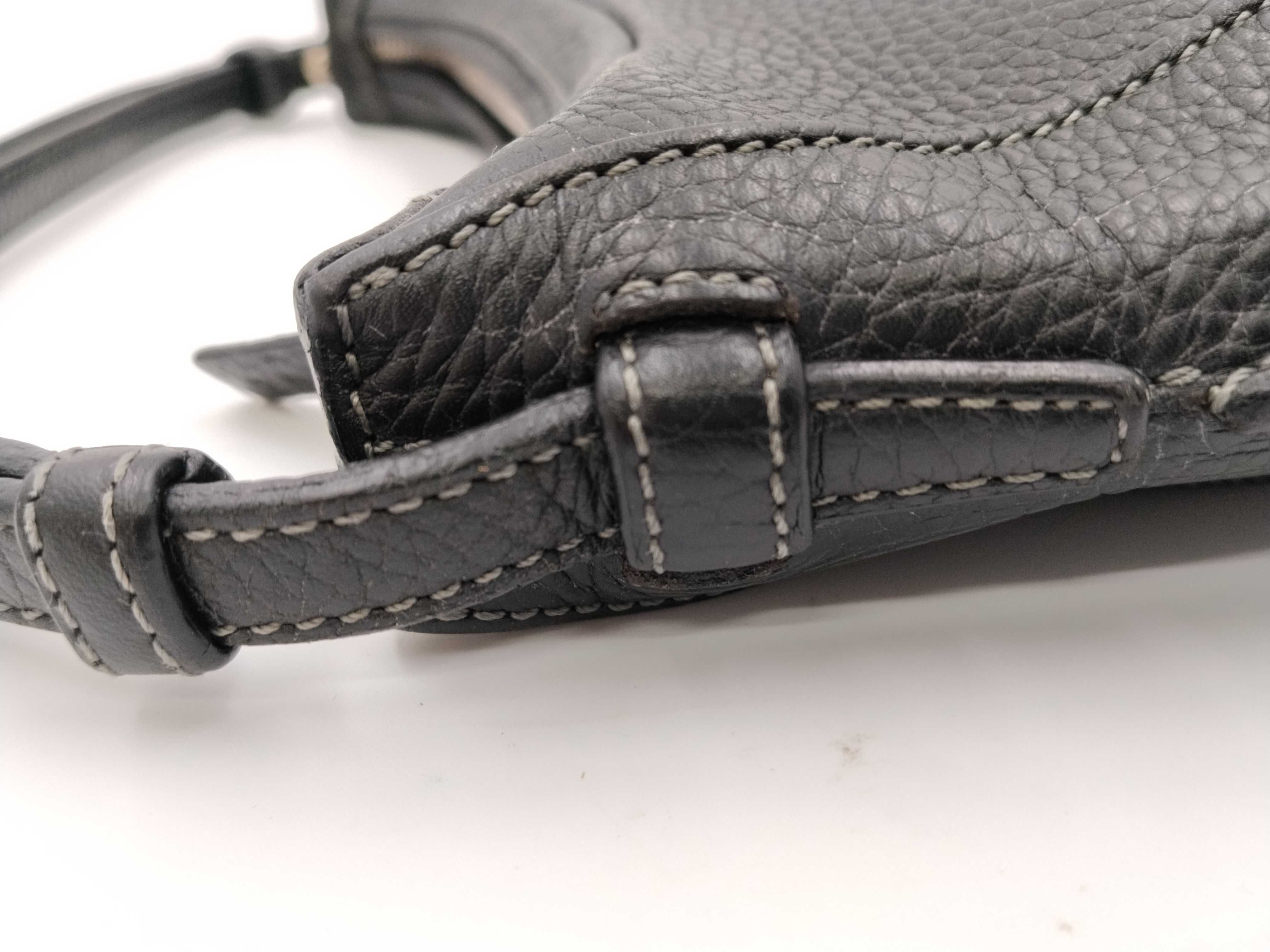 Half Moon Grain Leather Handbag/Shoulder Bag, Black — view 5