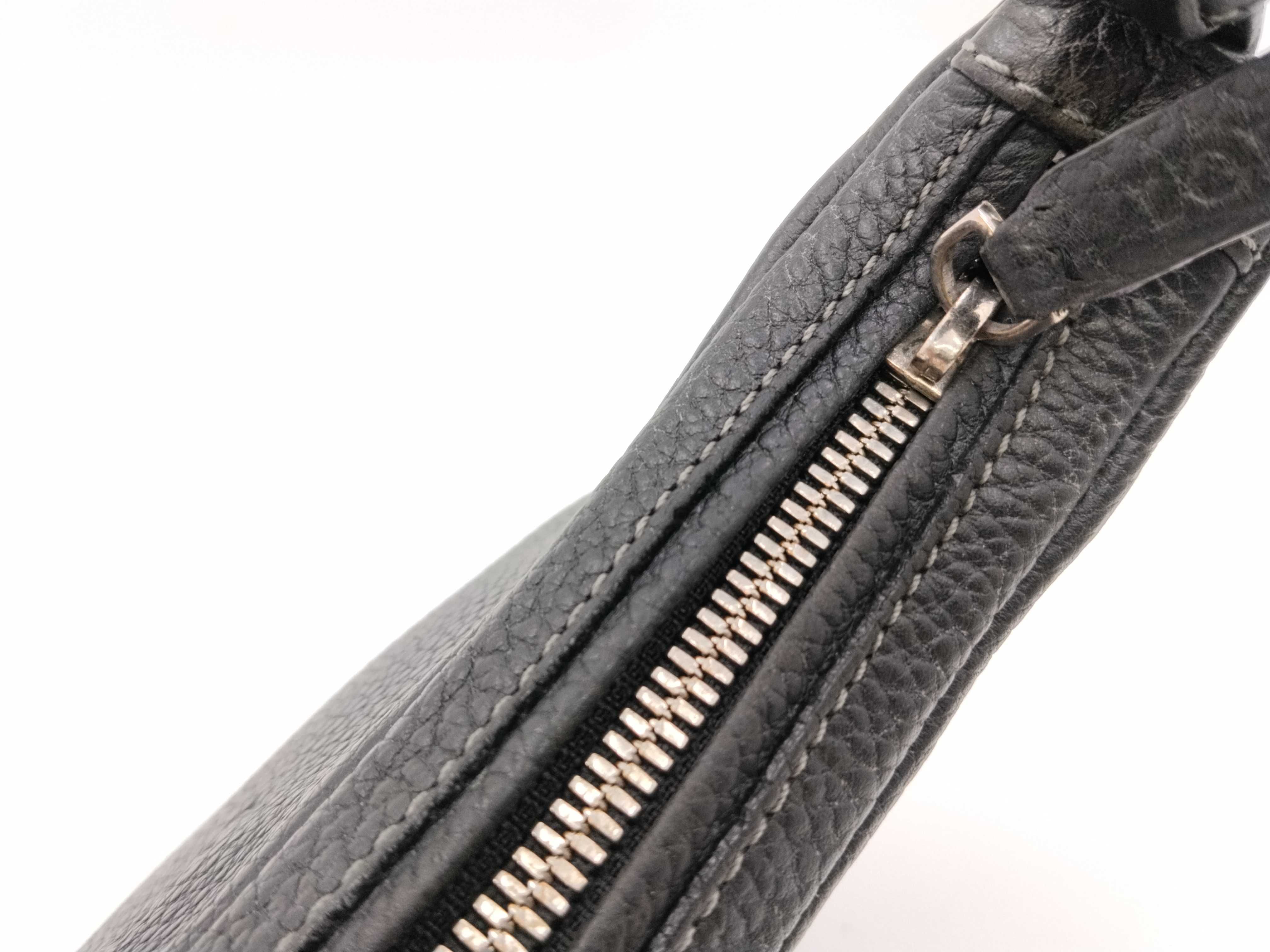 Half Moon Grain Leather Handbag/Shoulder Bag, Black — view 7