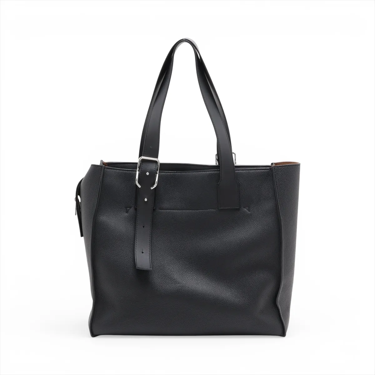 Buckle Tote Leather Tote Bag, Black — view 2
