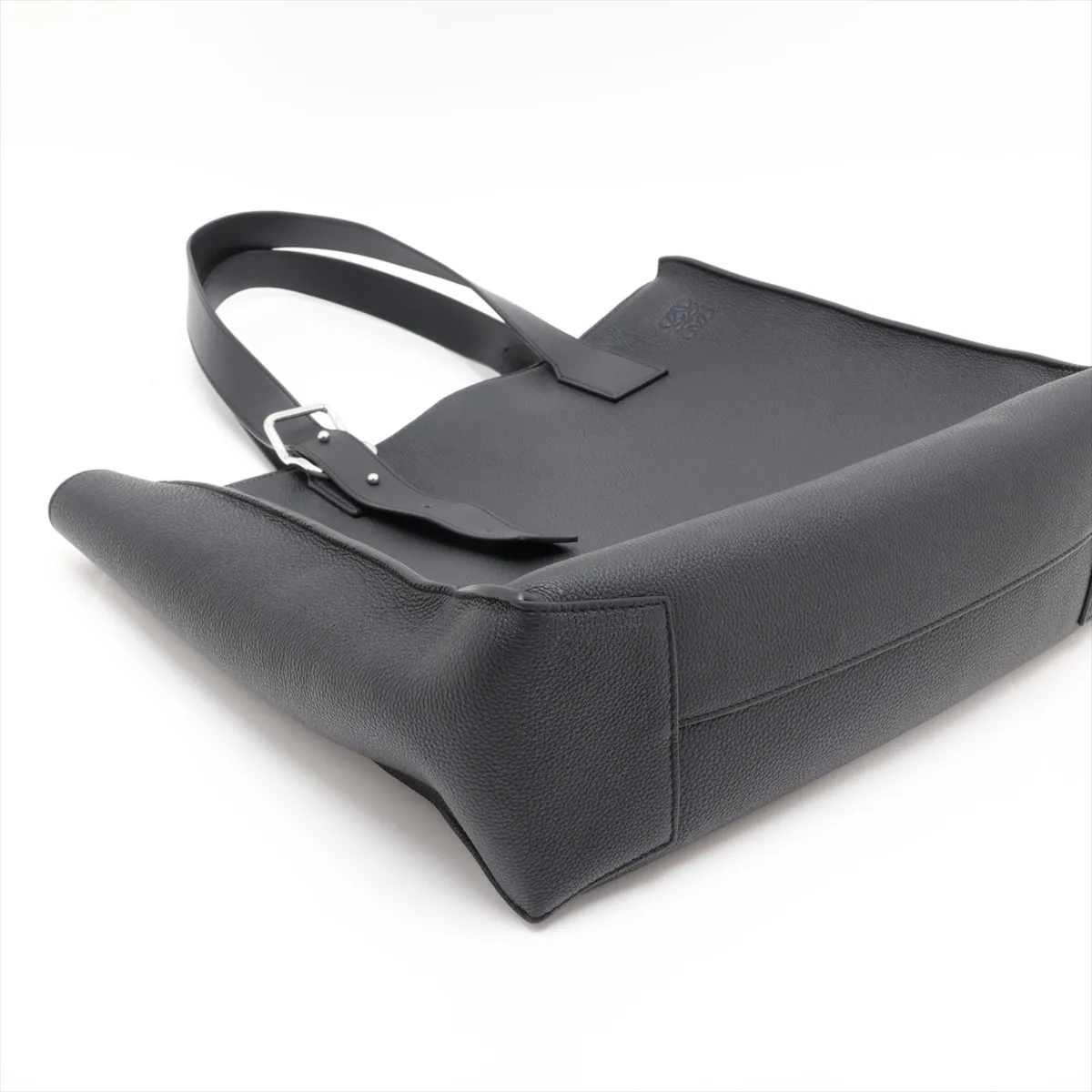 Buckle Tote Leather Tote Bag, Black — view 4