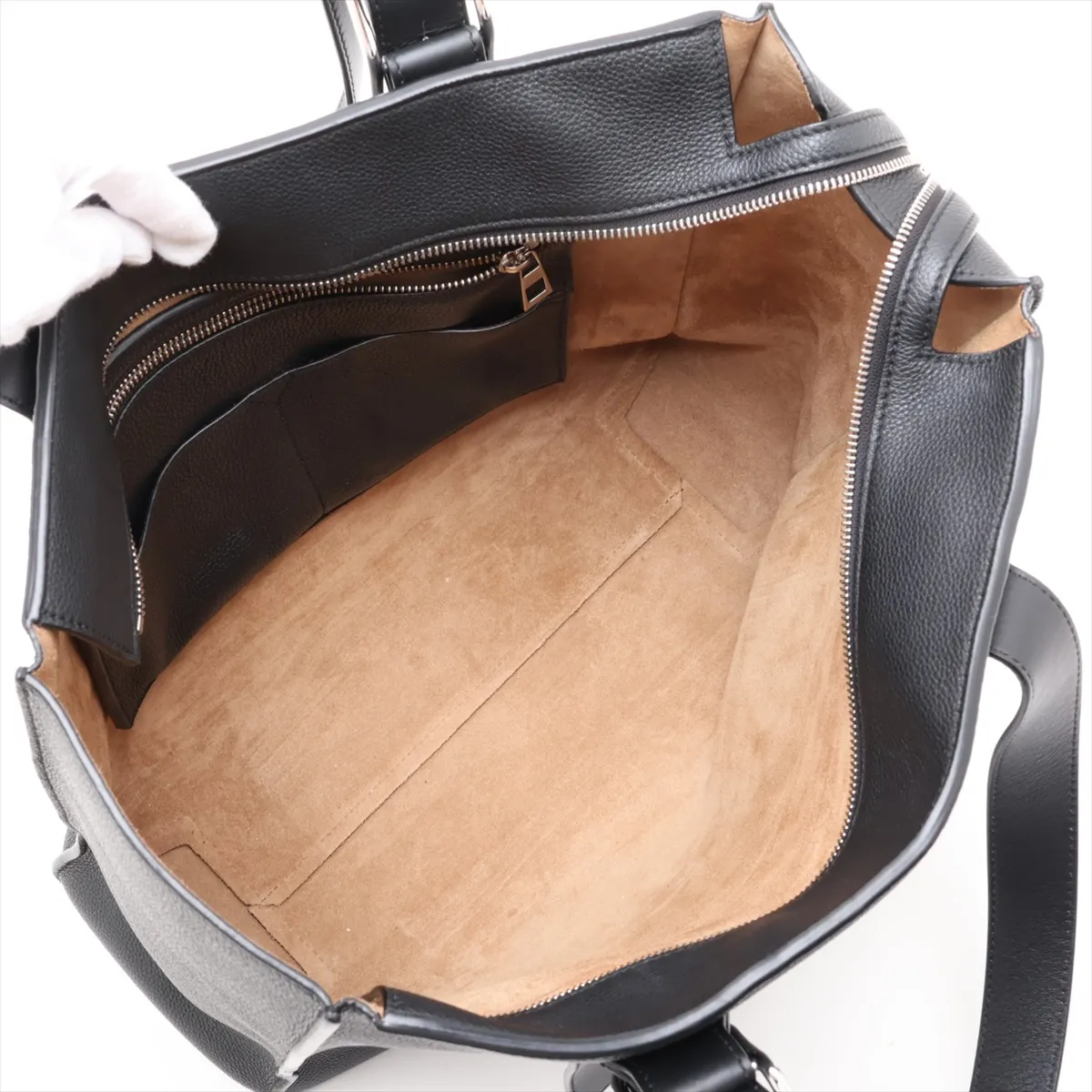 Buckle Tote Leather Tote Bag, Black — view 7