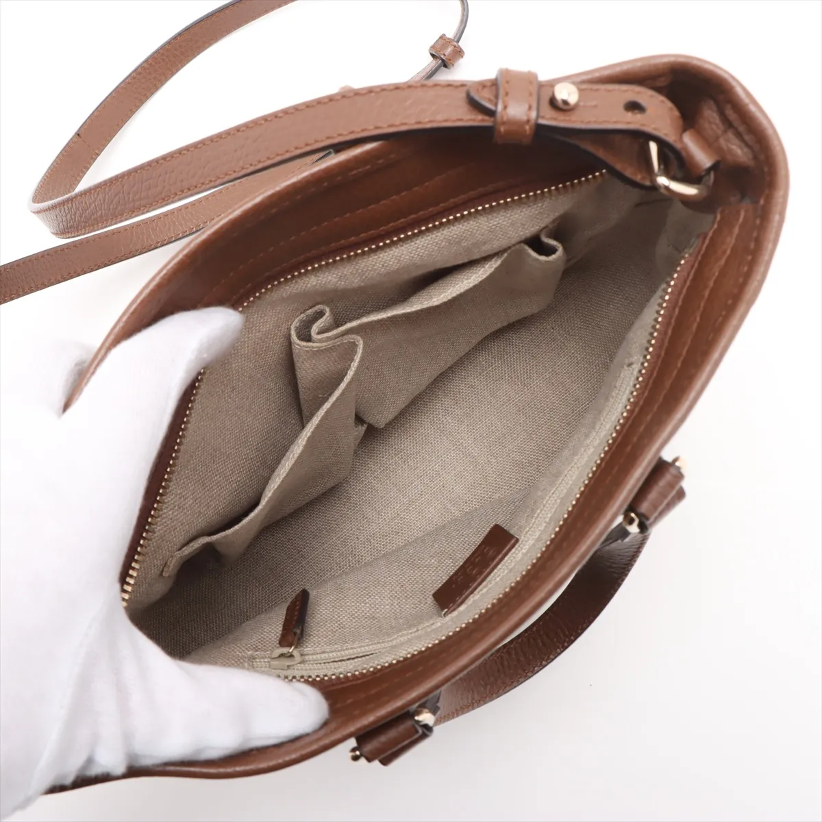 GG Canvas x Leather 2WAY Handbag Brown 449241 Outlet — view 8