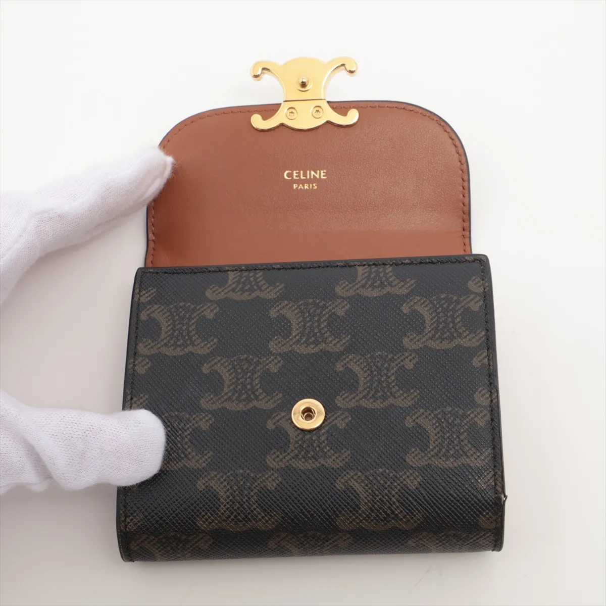Triomphe Small Flap Wallet, PVC x Leather, Compact Wallet, Black x Brown — view 3