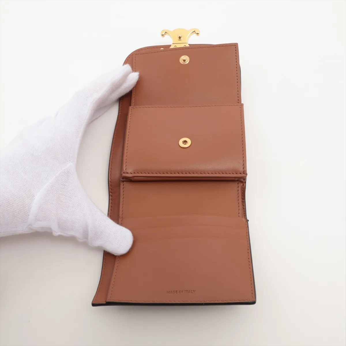 Triomphe Small Flap Wallet, PVC x Leather, Compact Wallet, Black x Brown — view 6