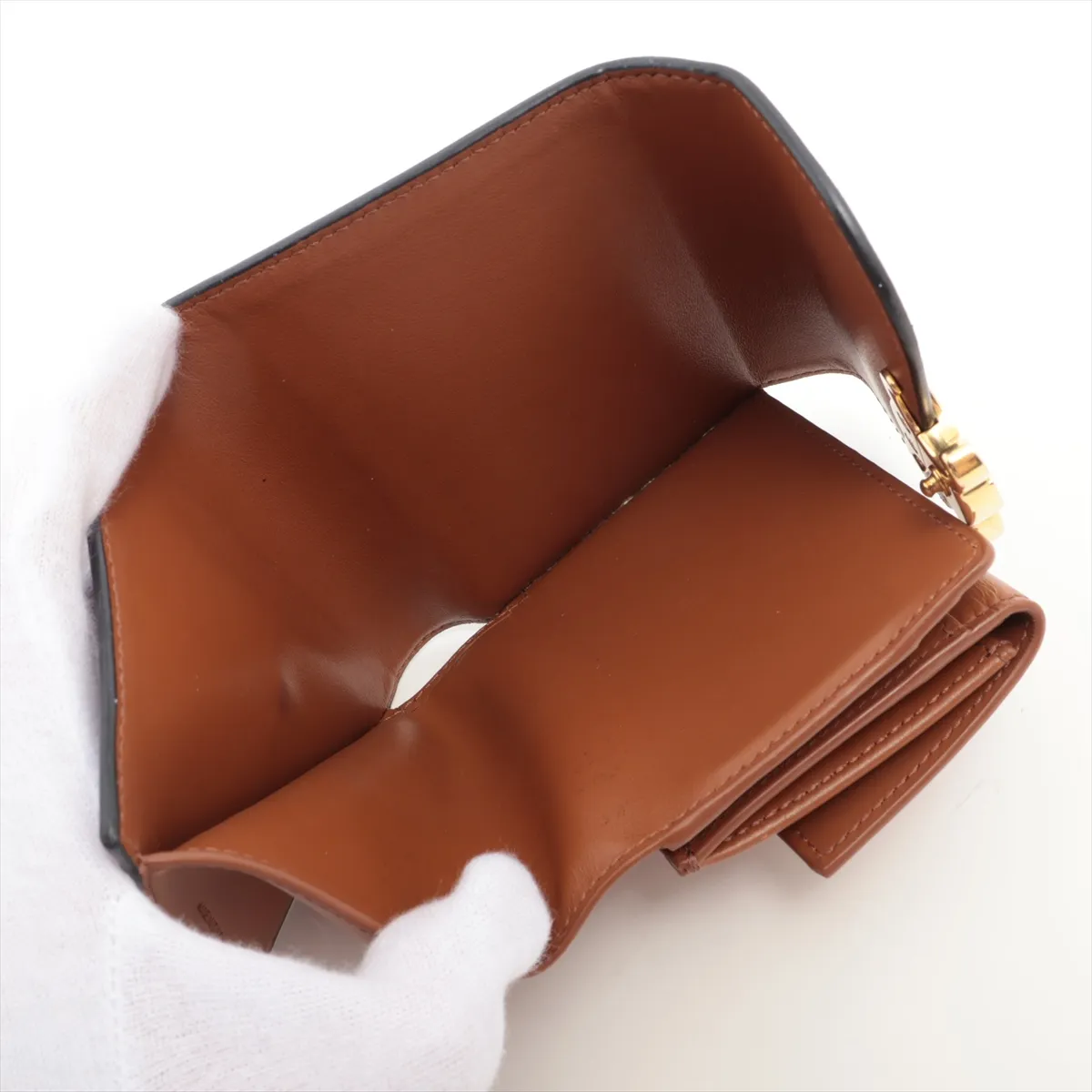 Triomphe Small Flap Wallet, PVC x Leather, Compact Wallet, Black x Brown — view 7