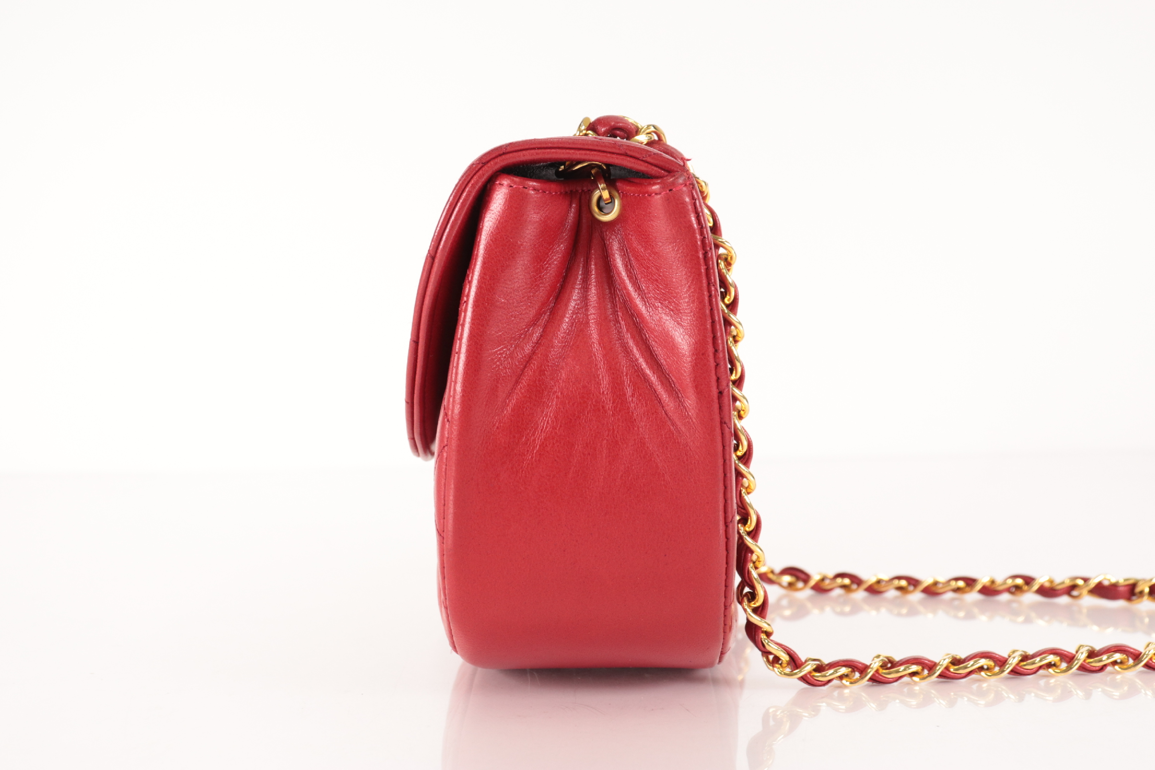Lambskin Half Moon Chain Shoulder Bag, Red, Series 3 — view 5