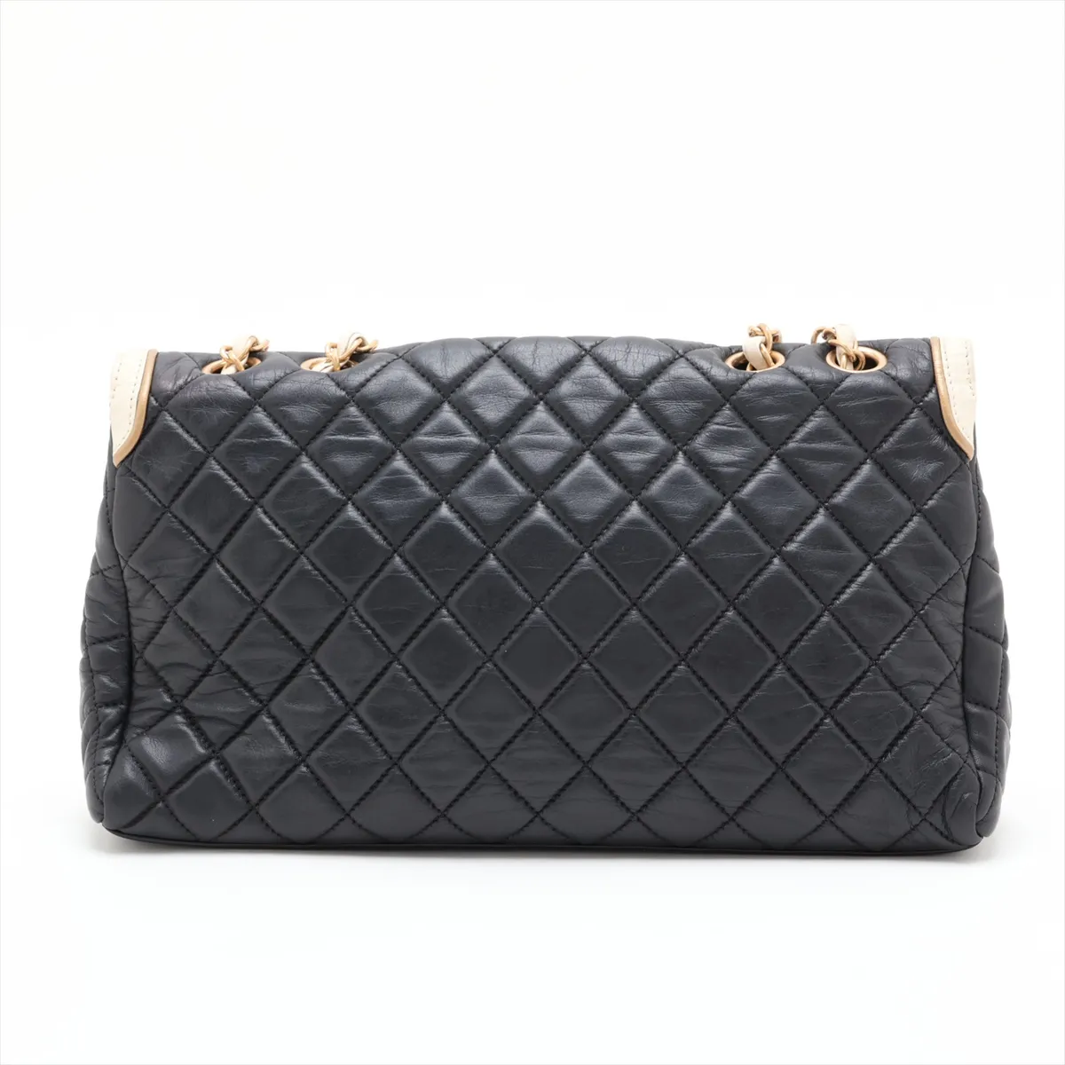 2.55 Lambskin Single Flap Double Chain Bag, Black x White, Gold Hardware, 15916568, Serial Number 15 — view 2