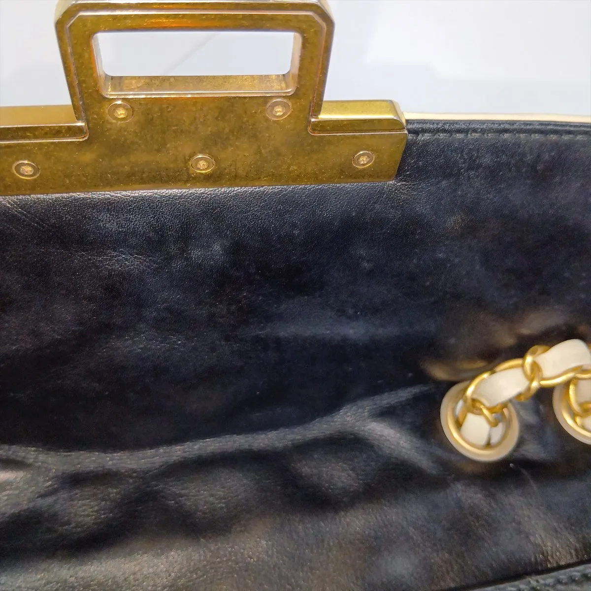 2.55 Lambskin Single Flap Double Chain Bag, Black x White, Gold Hardware, 15916568, Serial Number 15 — view 13
