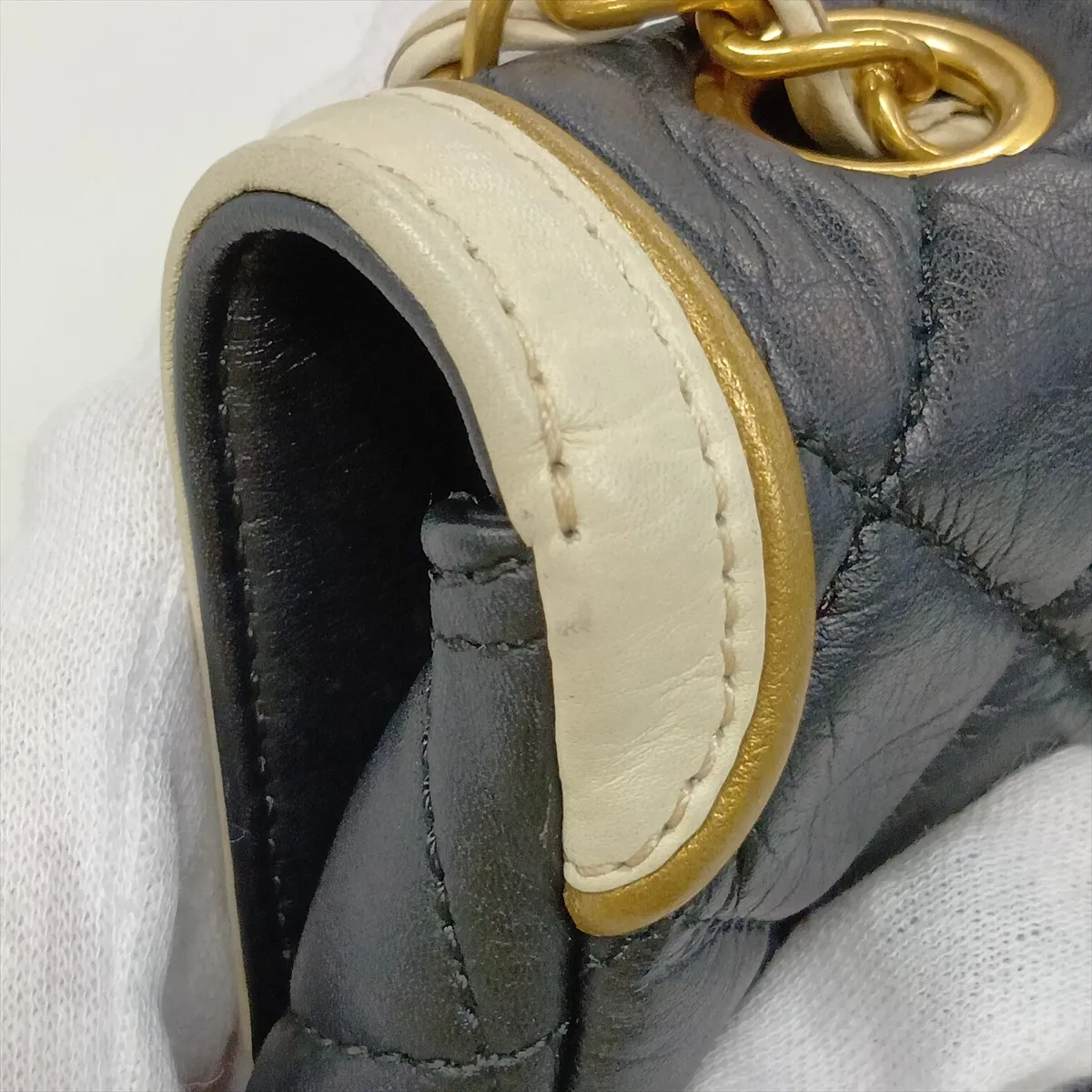 2.55 Lambskin Single Flap Double Chain Bag, Black x White, Gold Hardware, 15916568, Serial Number 15 — view 14