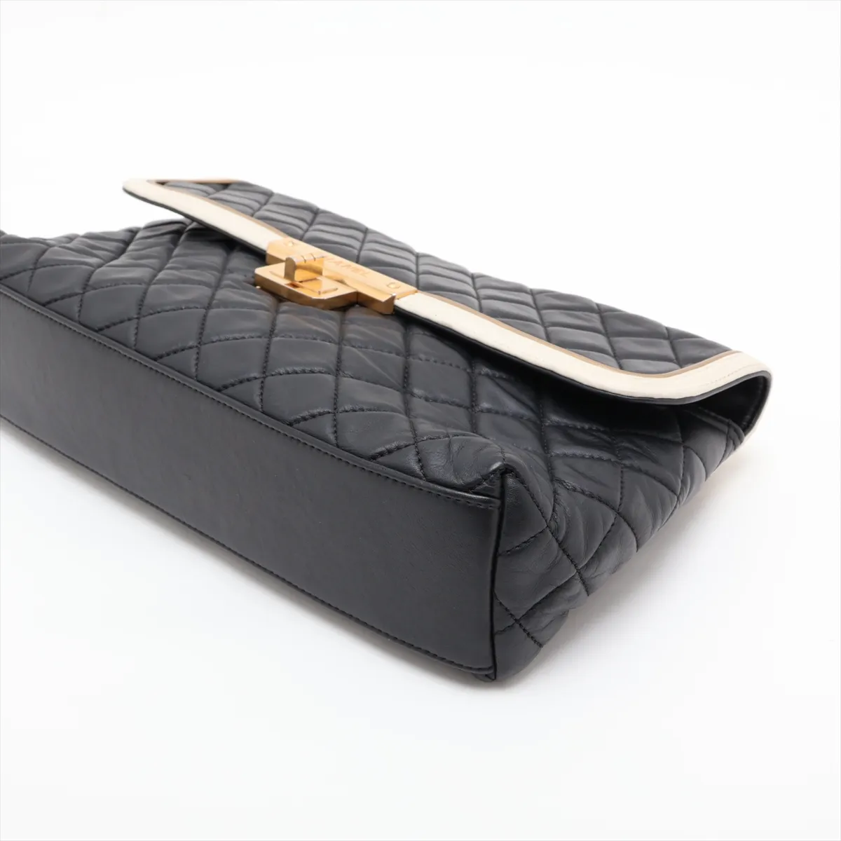 2.55 Lambskin Single Flap Double Chain Bag, Black x White, Gold Hardware, 15916568, Serial Number 15 — view 3