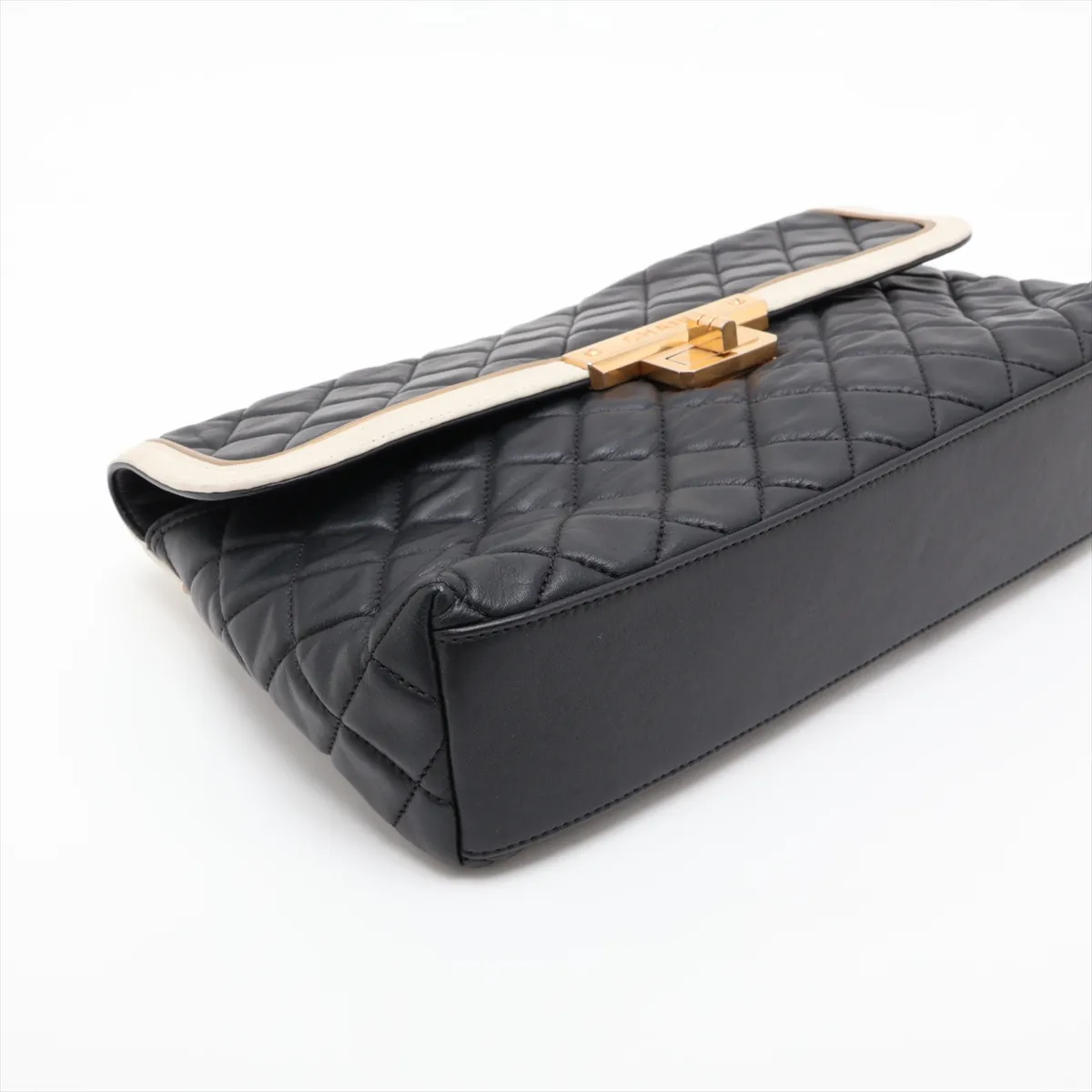 2.55 Lambskin Single Flap Double Chain Bag, Black x White, Gold Hardware, 15916568, Serial Number 15 — view 4