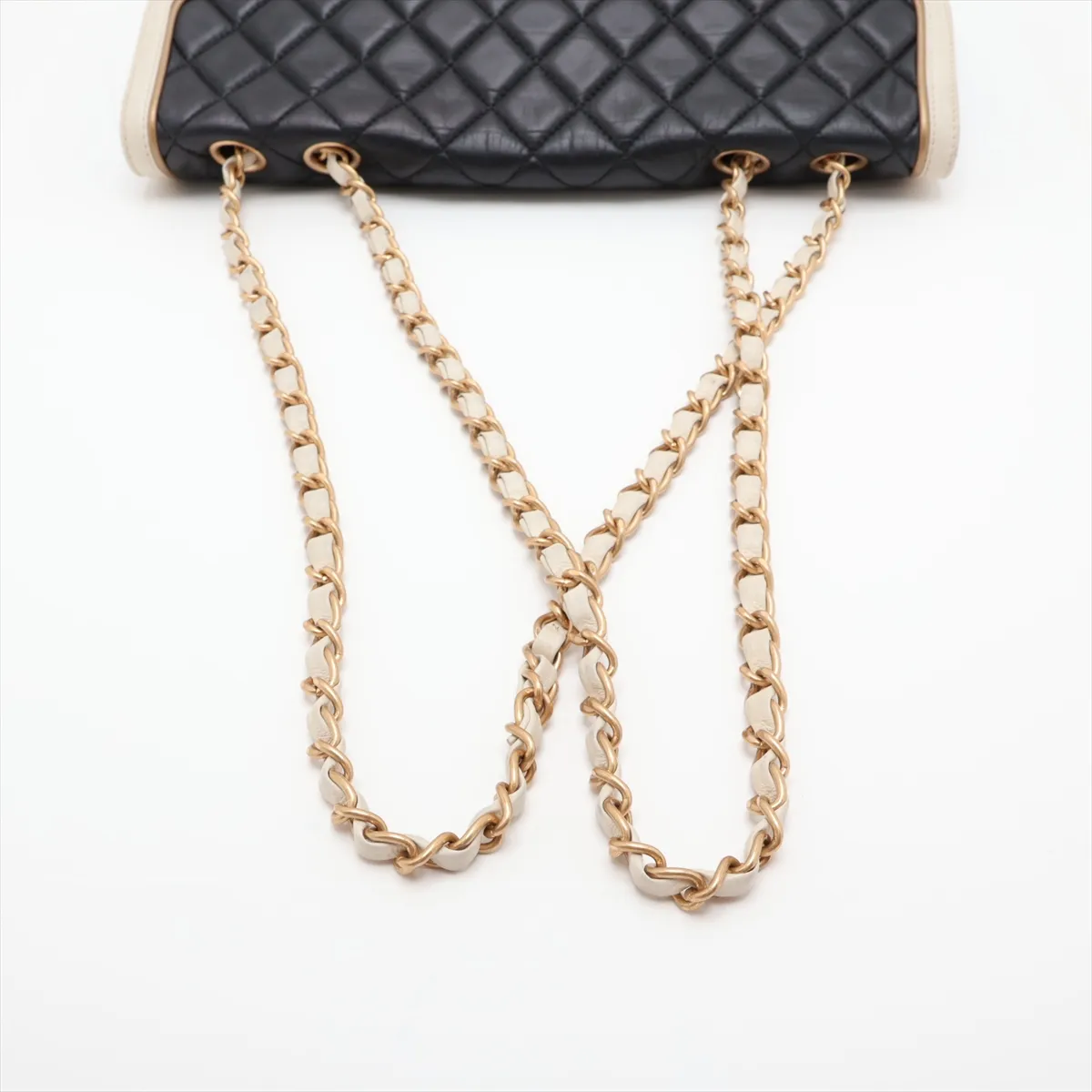 2.55 Lambskin Single Flap Double Chain Bag, Black x White, Gold Hardware, 15916568, Serial Number 15 — view 5