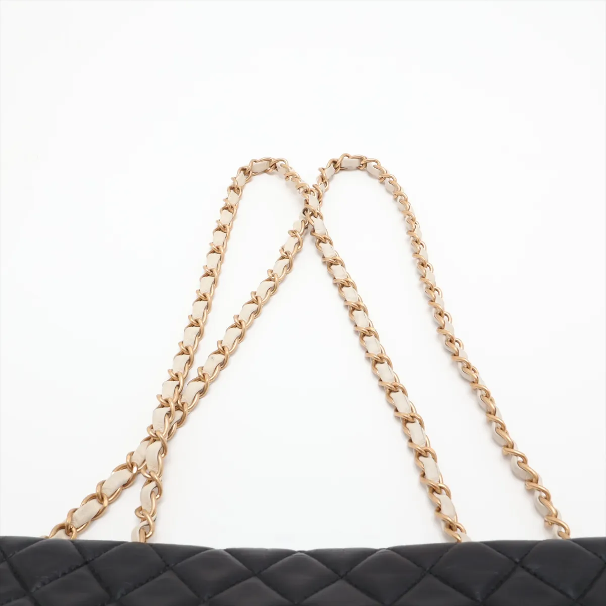 2.55 Lambskin Single Flap Double Chain Bag, Black x White, Gold Hardware, 15916568, Serial Number 15 — view 6