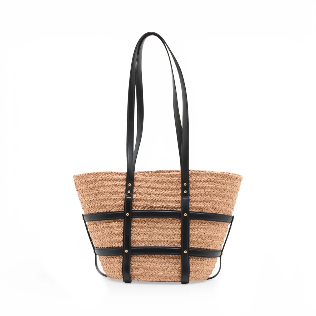 Panier Raffia x Leather Basket Bag Beige x Black 685634 — view 2