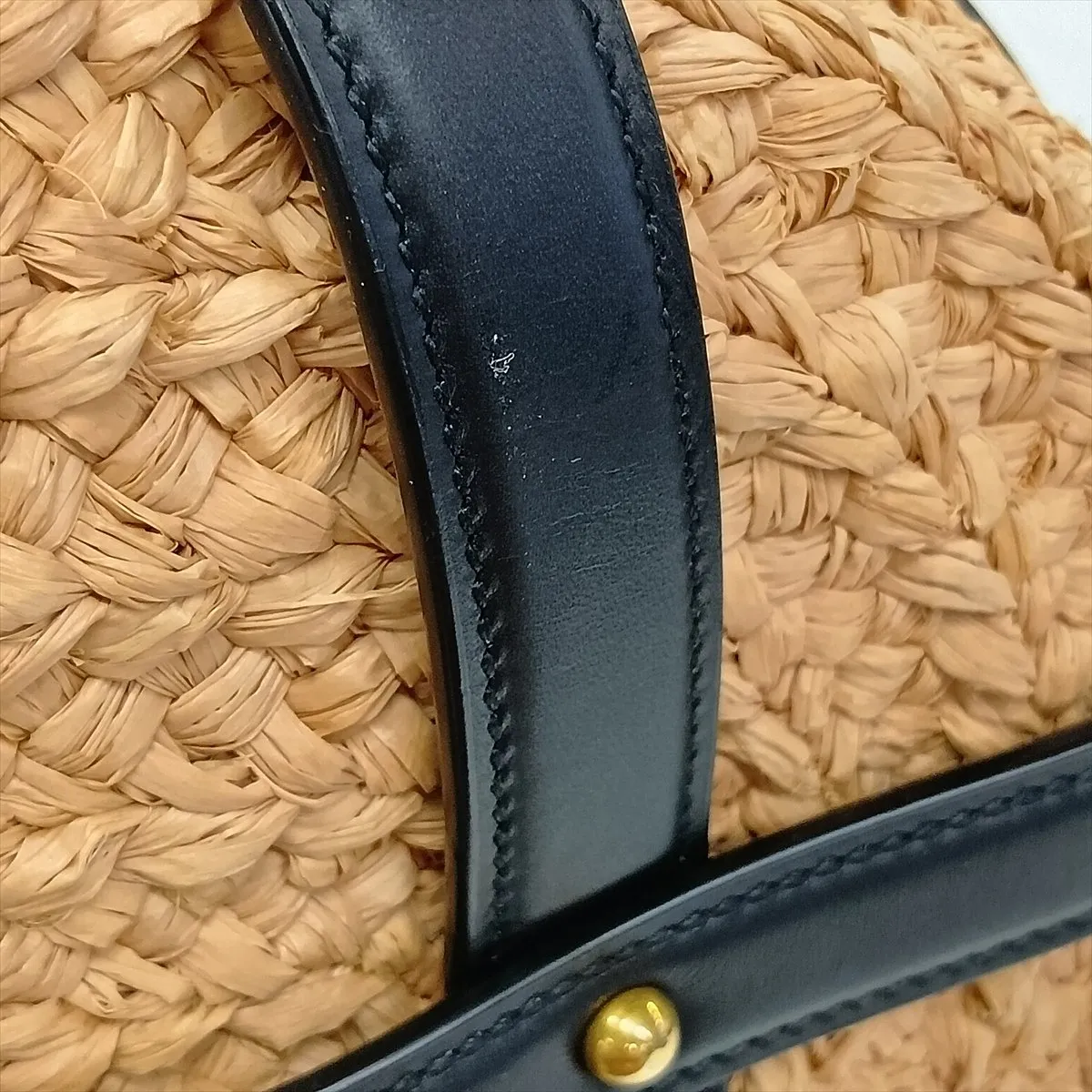 Panier Raffia x Leather Basket Bag Beige x Black 685634 — view 11