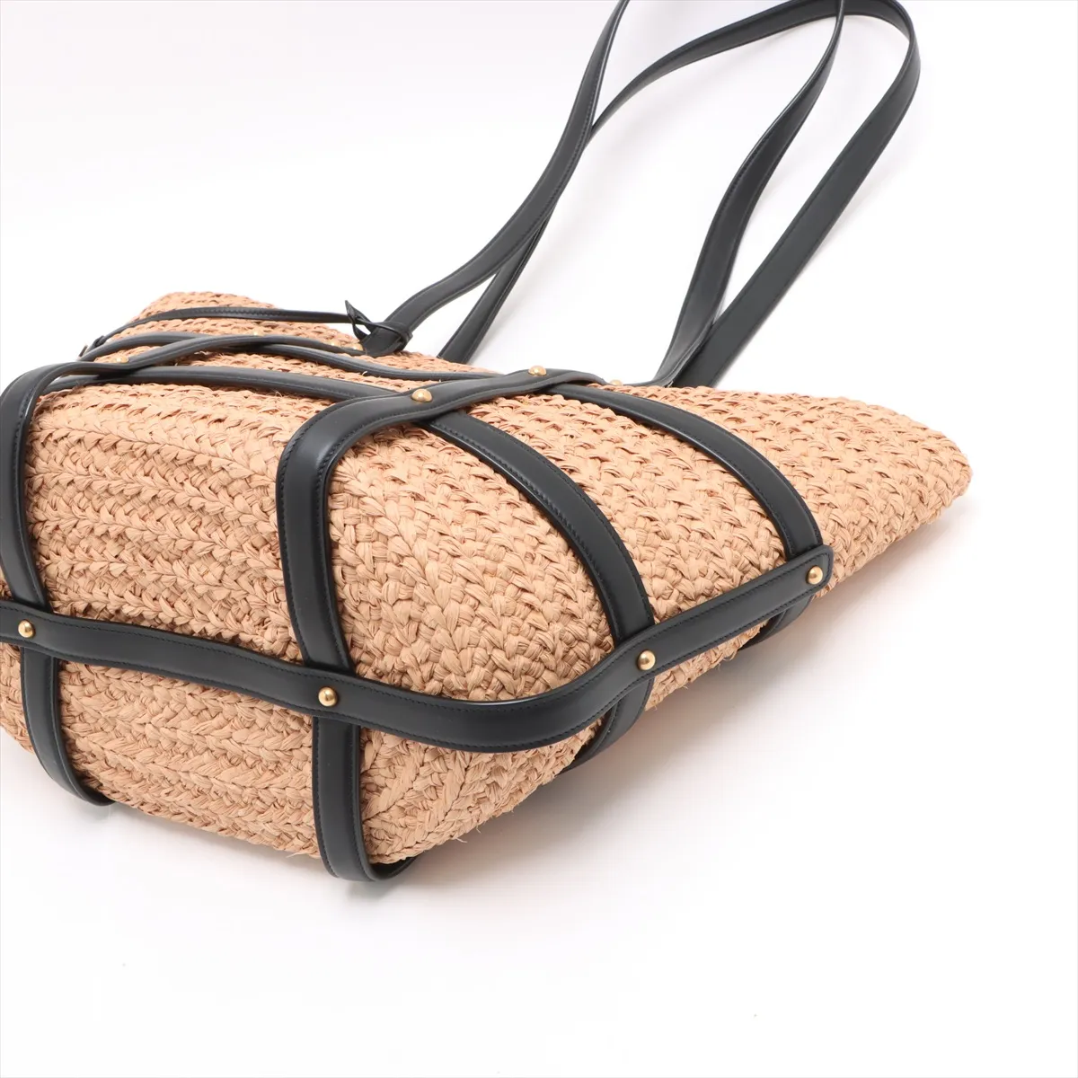 Panier Raffia x Leather Basket Bag Beige x Black 685634 — view 3