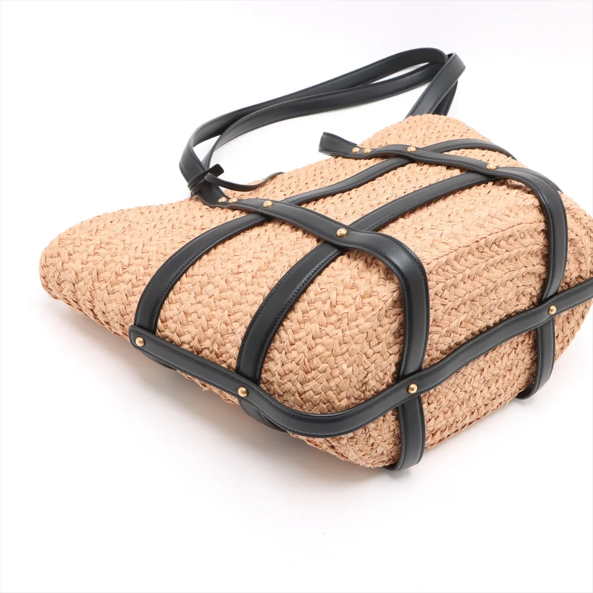 Panier Raffia x Leather Basket Bag Beige x Black 685634 — view 4