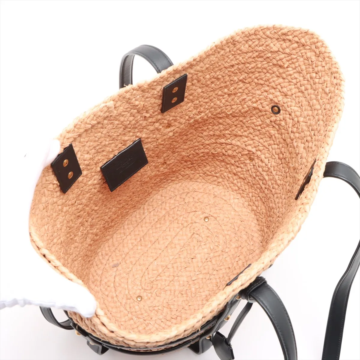 Panier Raffia x Leather Basket Bag Beige x Black 685634 — view 7