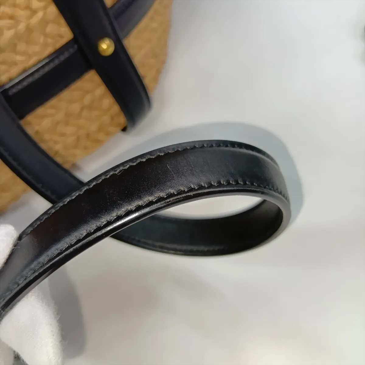 Panier Raffia x Leather Basket Bag Beige x Black 685634 — view 10