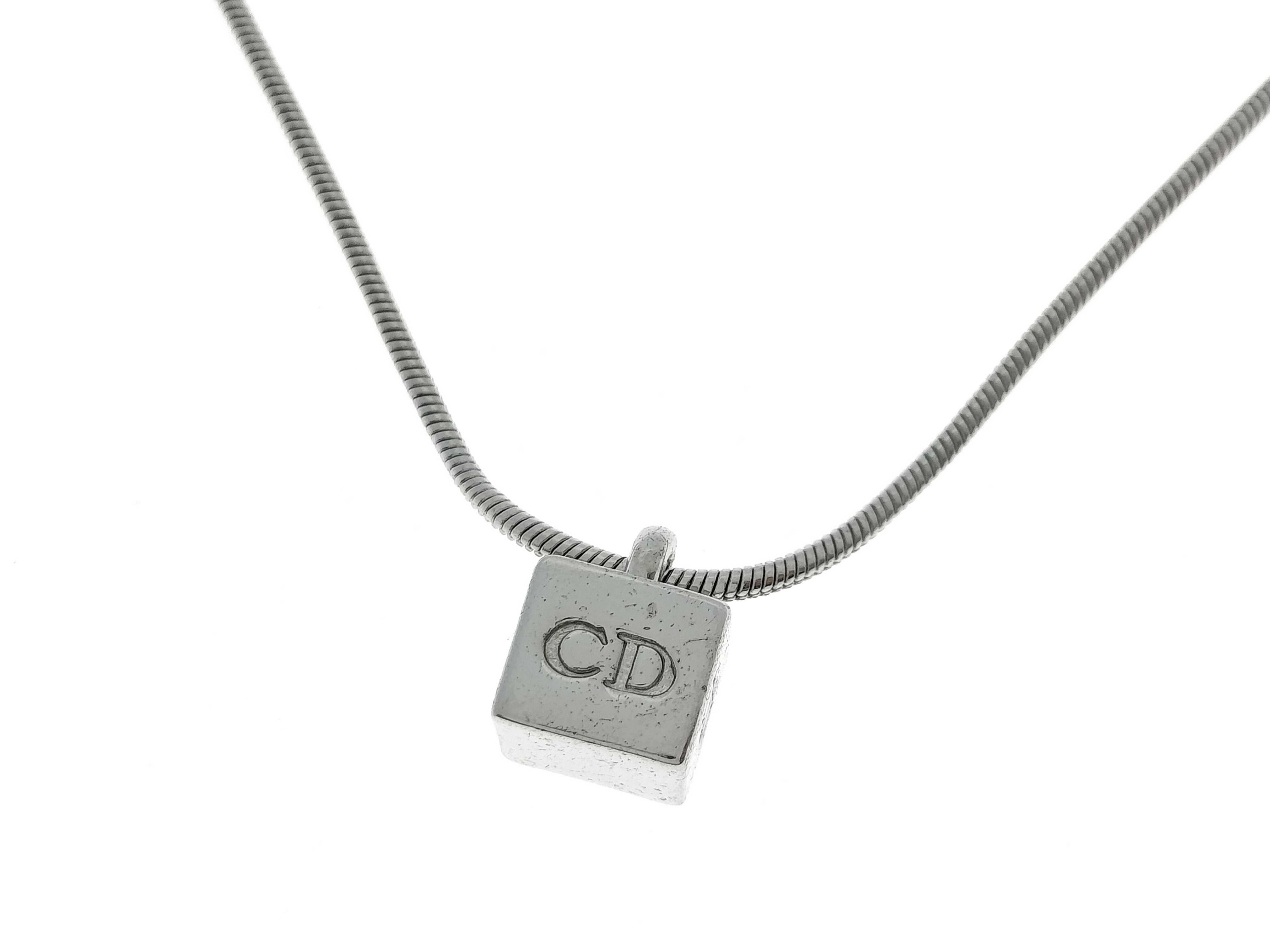 CD Logo Cube Dice Snake Chain Silver Necklace