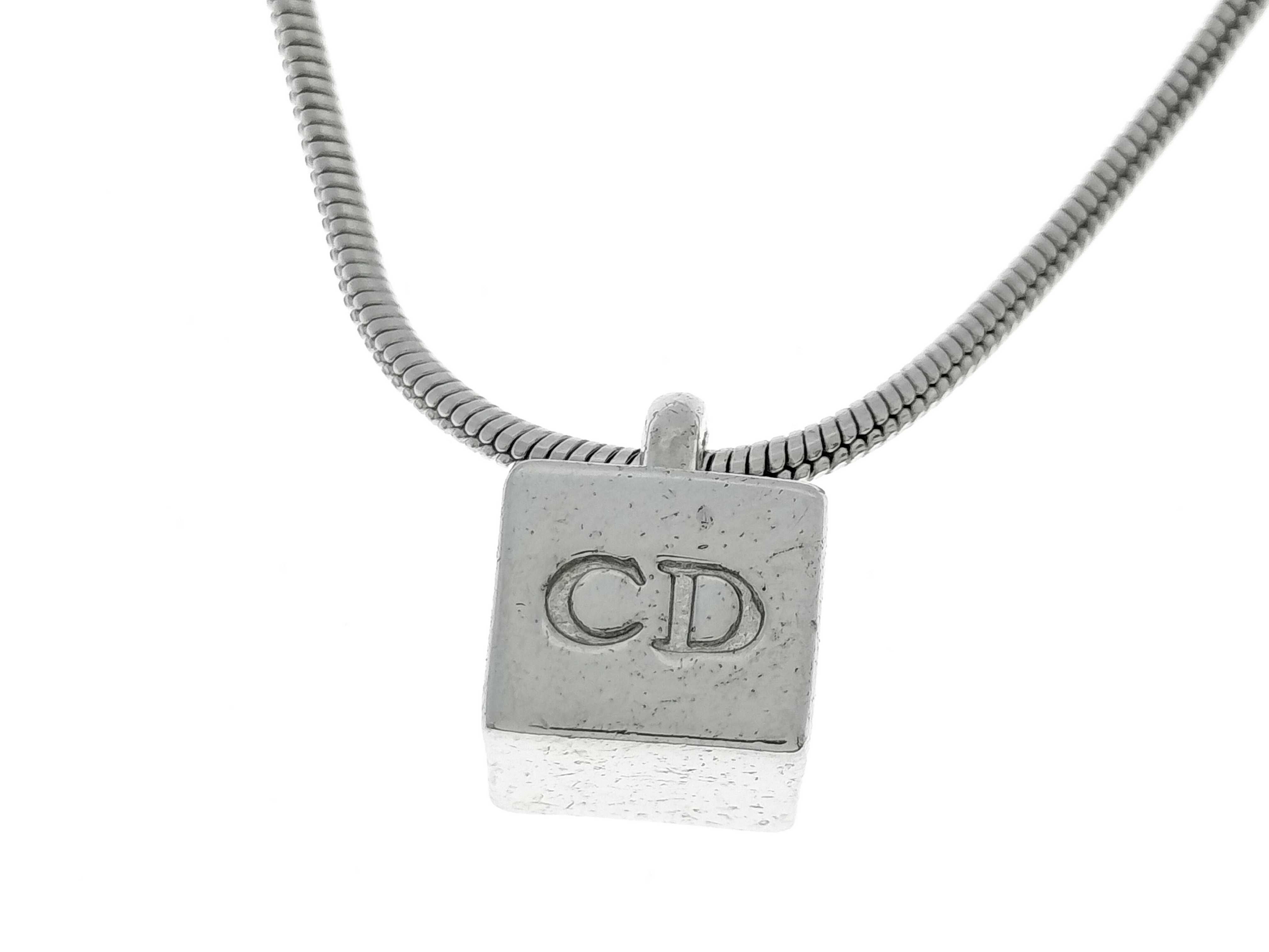 CD Logo Cube Dice Snake Chain Silver Necklace — view 6