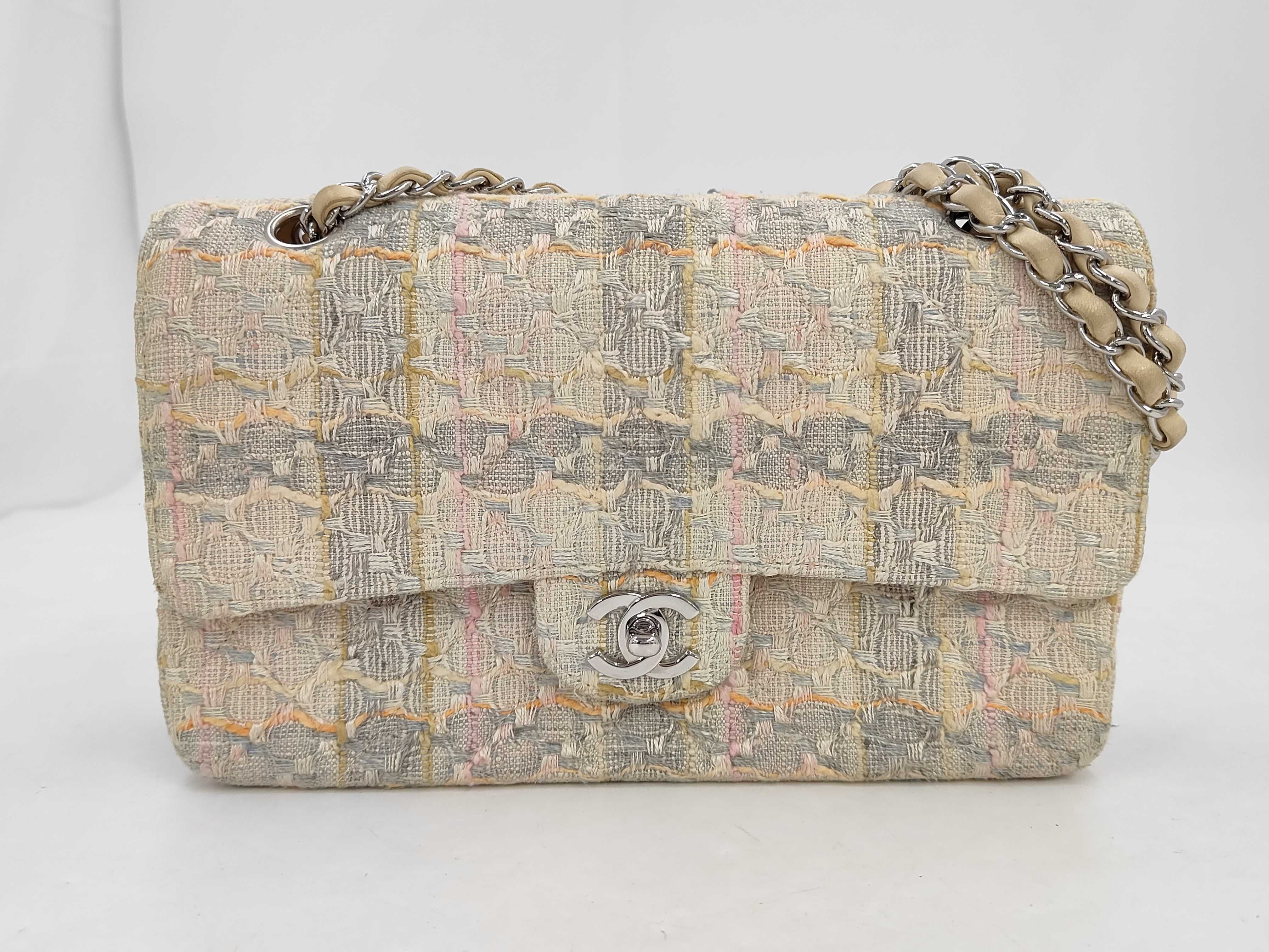 Double Flap Tweed Shoulder Bag