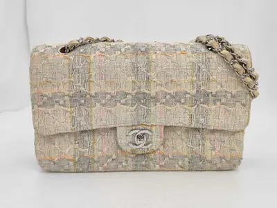Double Flap Tweed Shoulder Bag