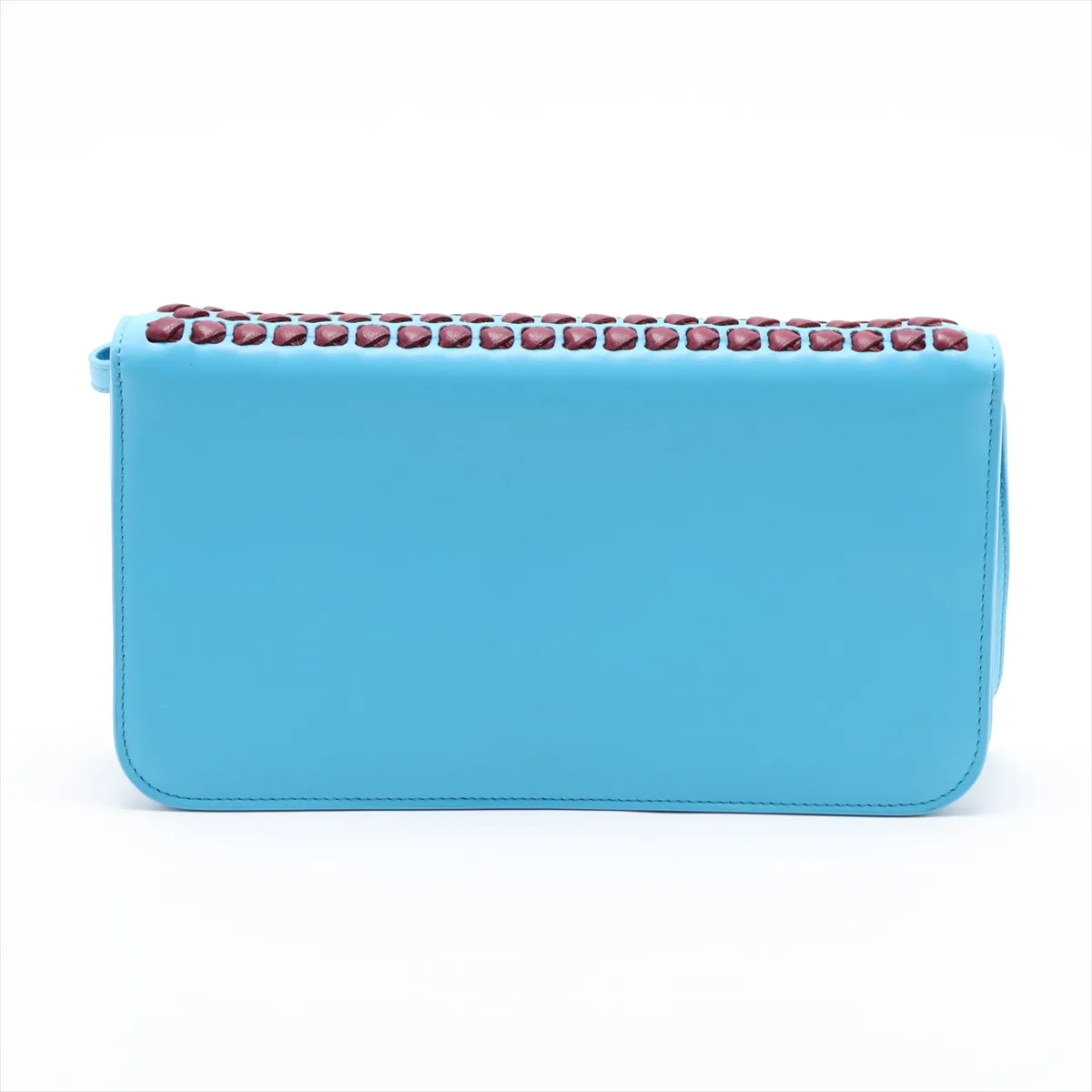 Leather Shoulder Bag, Blue x Bordeaux — view 2