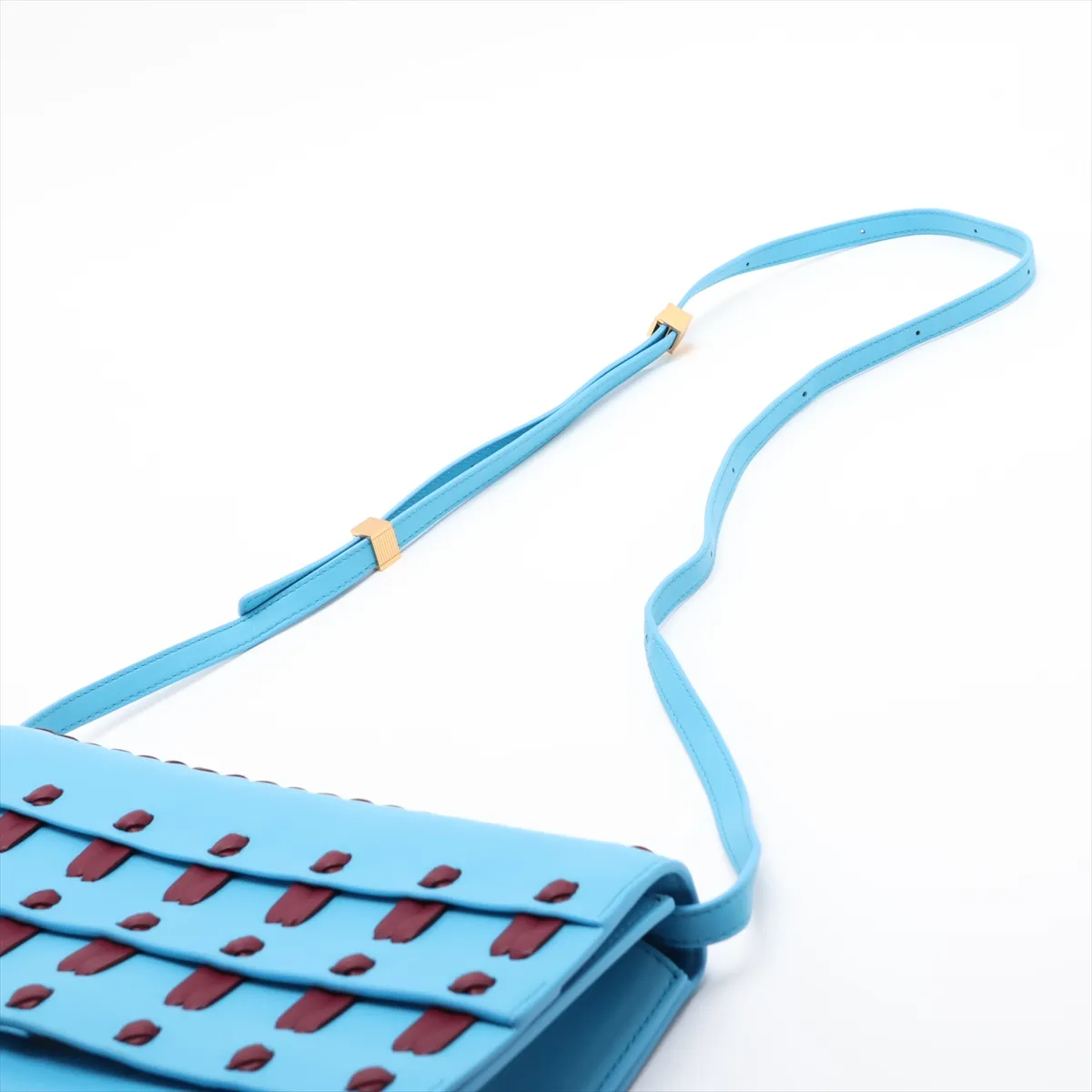 Leather Shoulder Bag, Blue x Bordeaux — view 5