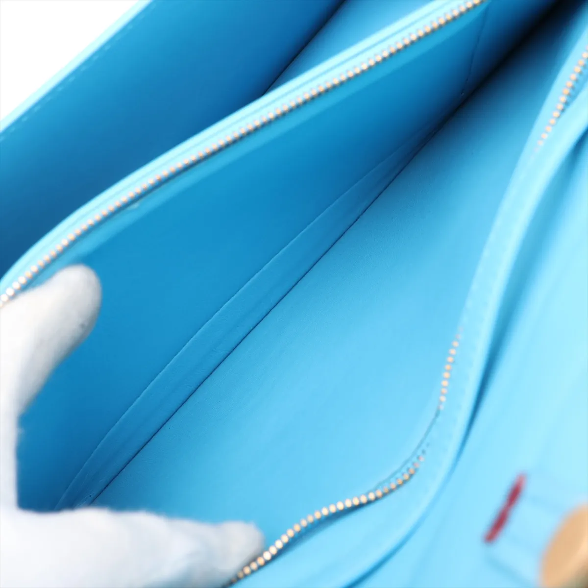 Leather Shoulder Bag, Blue x Bordeaux — view 7