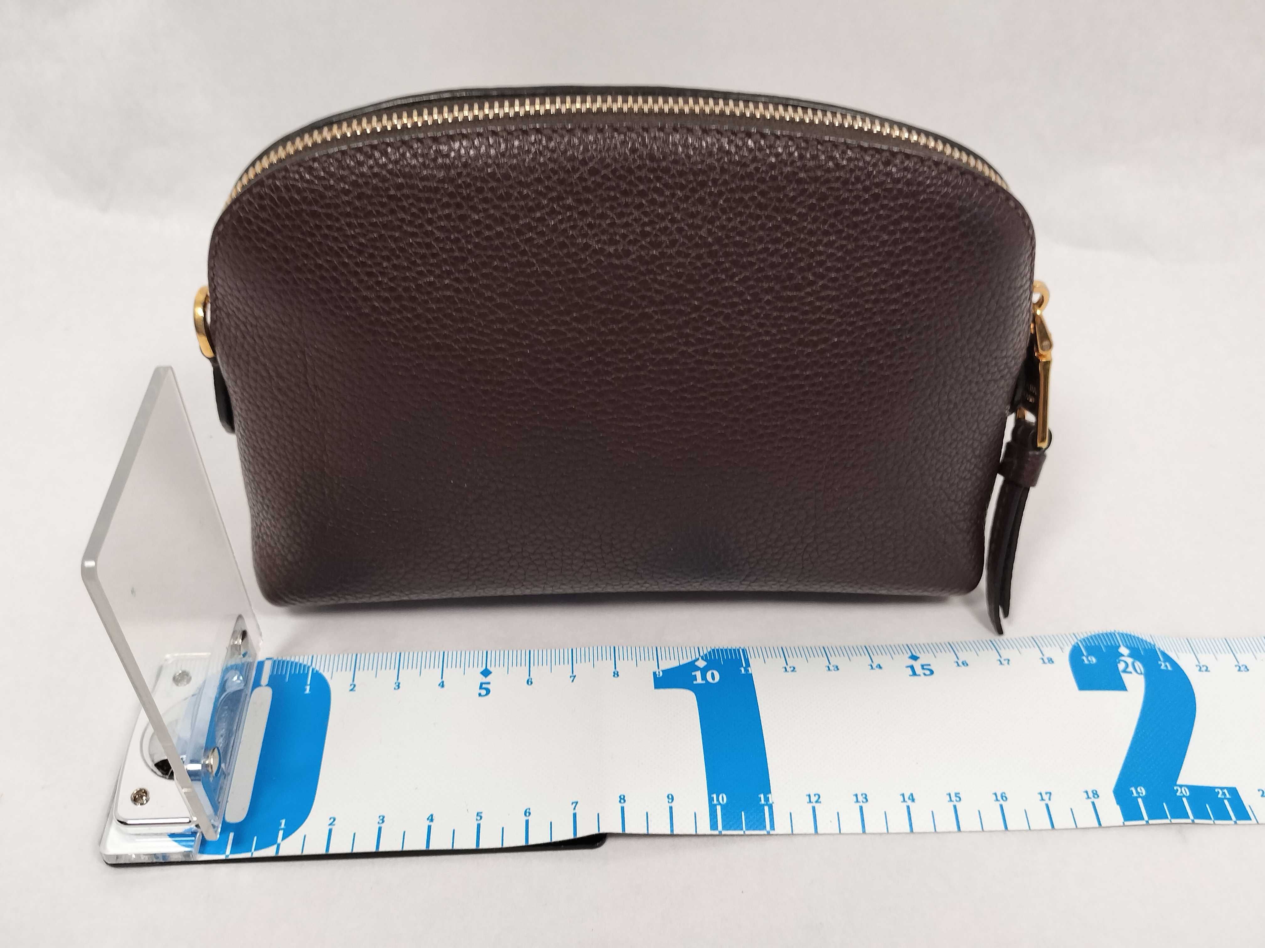 1ND005 Vitello Logo Pouch, Gold Hardware, Dark Brown Pouch — view 2