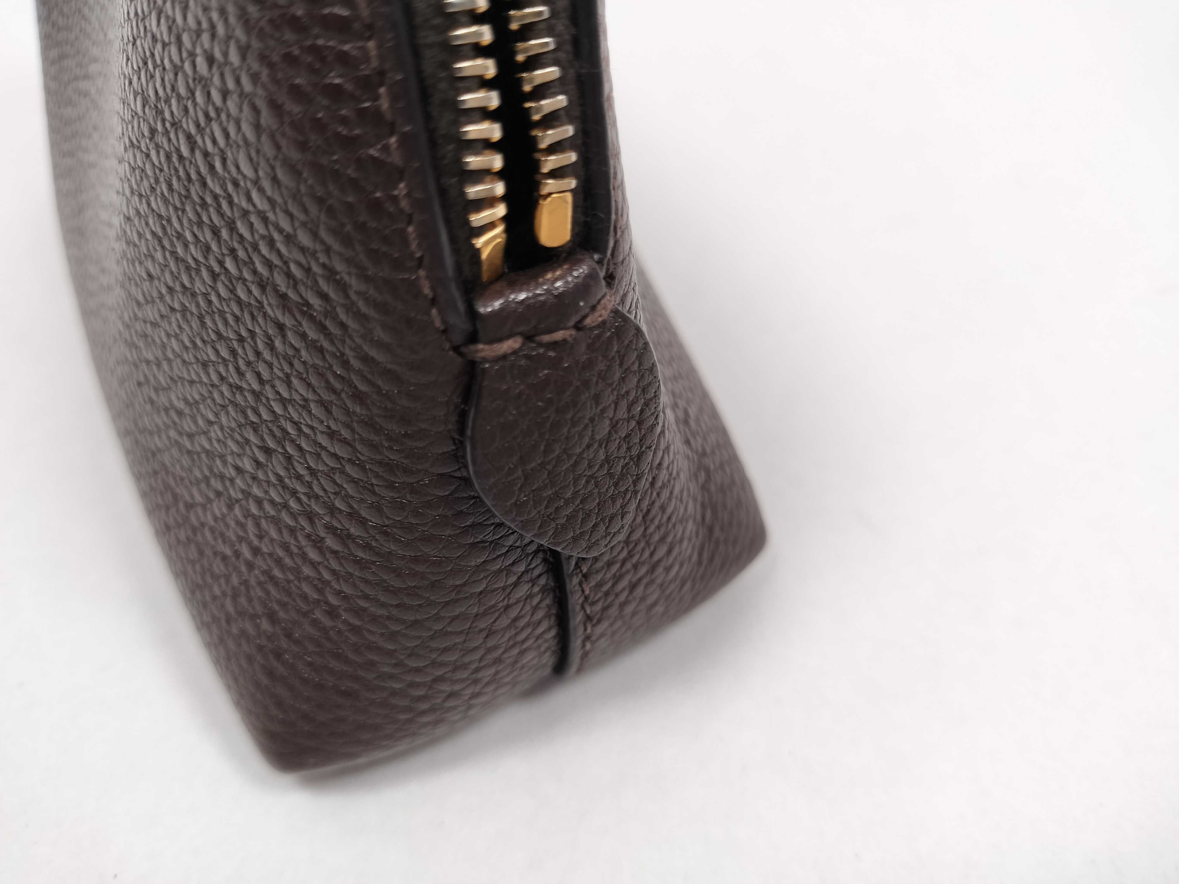 1ND005 Vitello Logo Pouch, Gold Hardware, Dark Brown Pouch — view 12