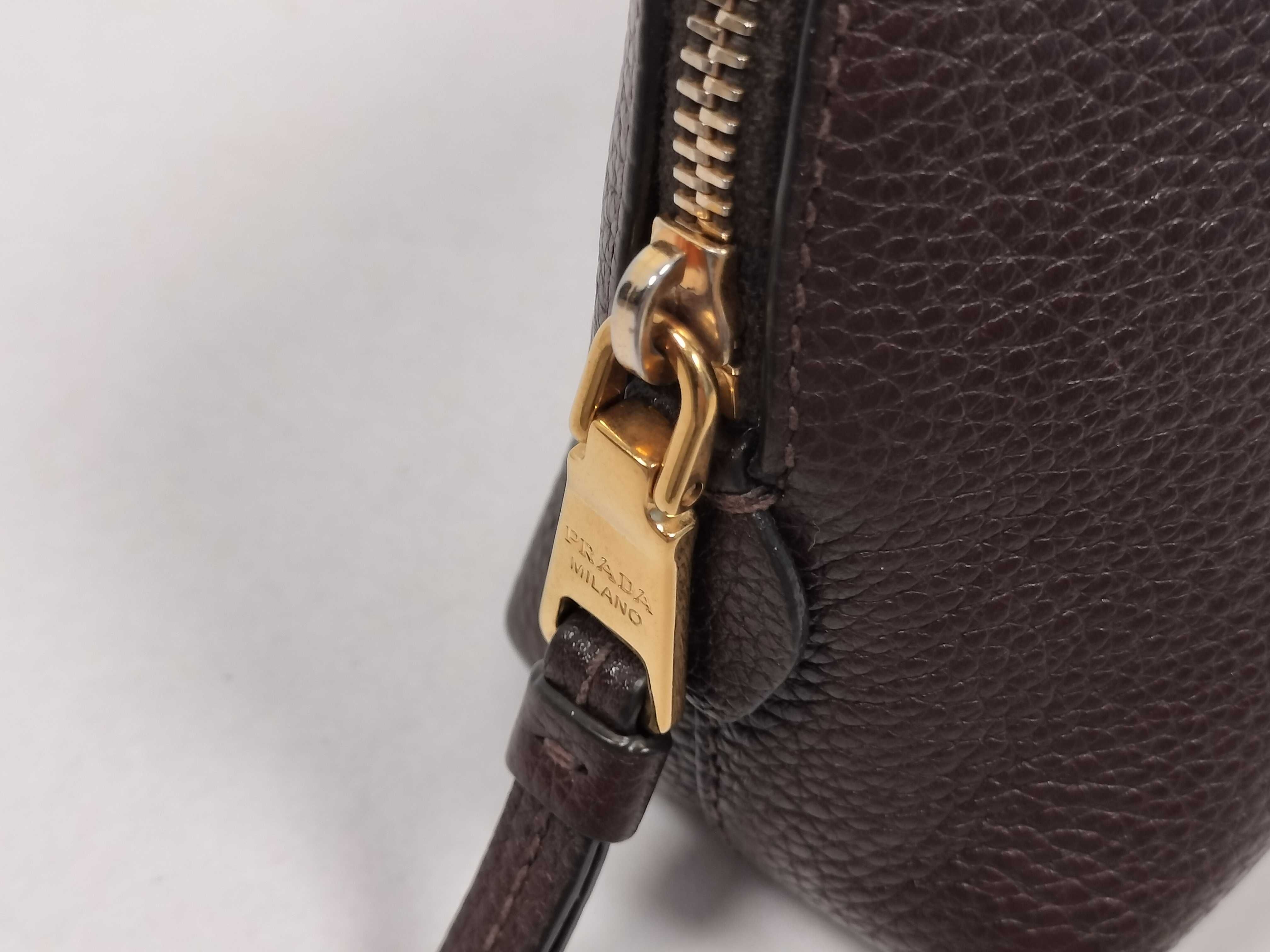 1ND005 Vitello Logo Pouch, Gold Hardware, Dark Brown Pouch — view 6